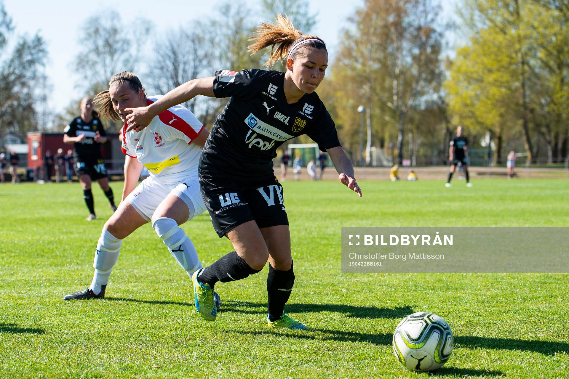 Umeås Annina Wede under fotbollsmatchen i Elitettan mellan Borgeby och Umeå IK den 22 april 2019 i Borgeby. 

