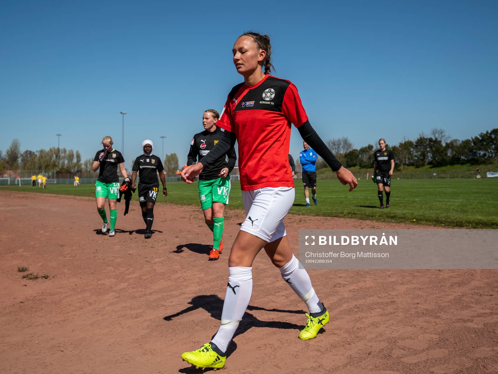 Borgebys Julia Welin inför fotbollsmatchen i Elitettan mellan Borgeby och Umeå IK den 22 april 2019 i Borgeby. 
