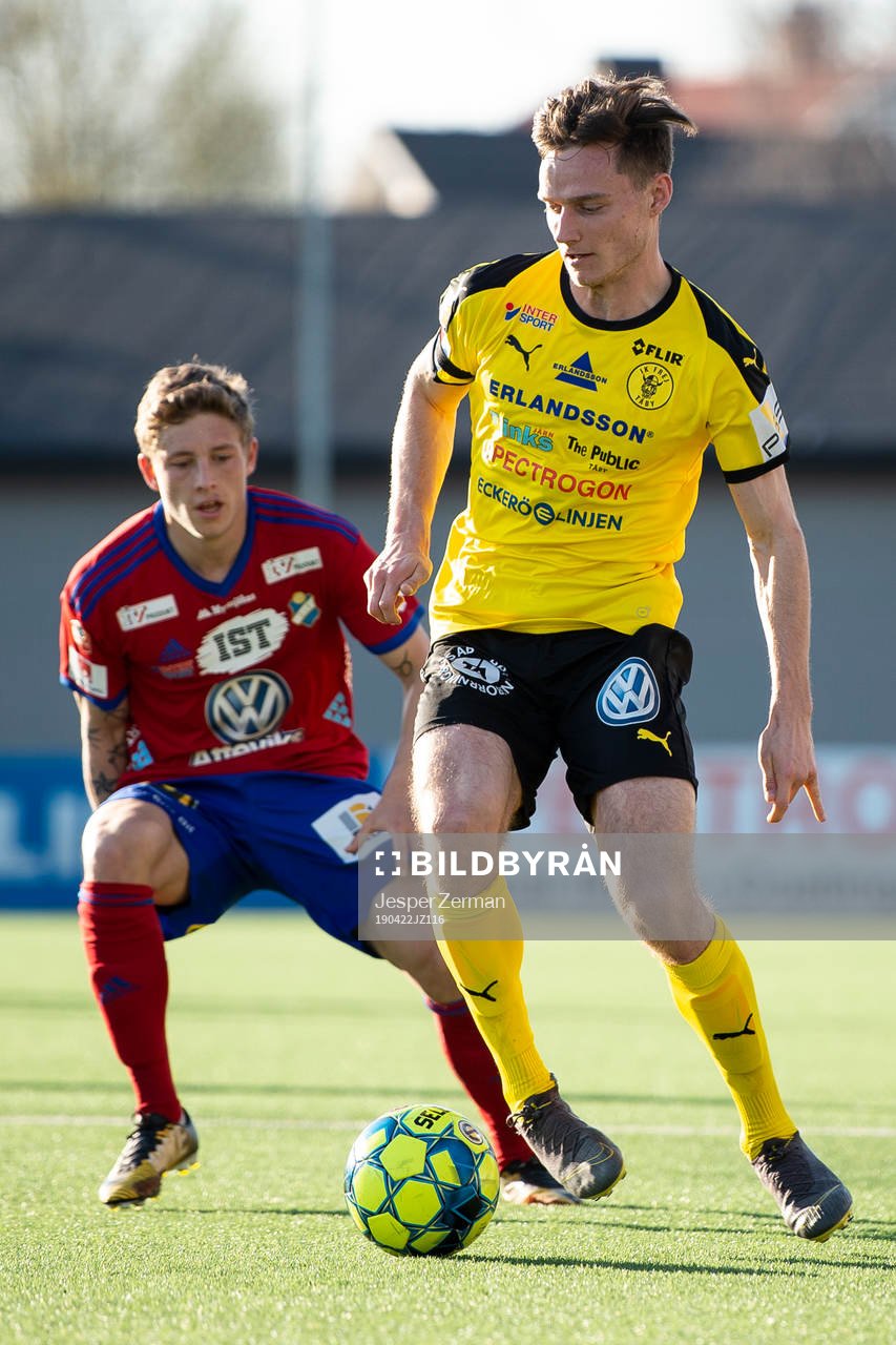Frejs Mattias Bouvin under fotbollsmatchen i Superettan mellan Frej och Öster den 22 april 2019 i Stockholm.