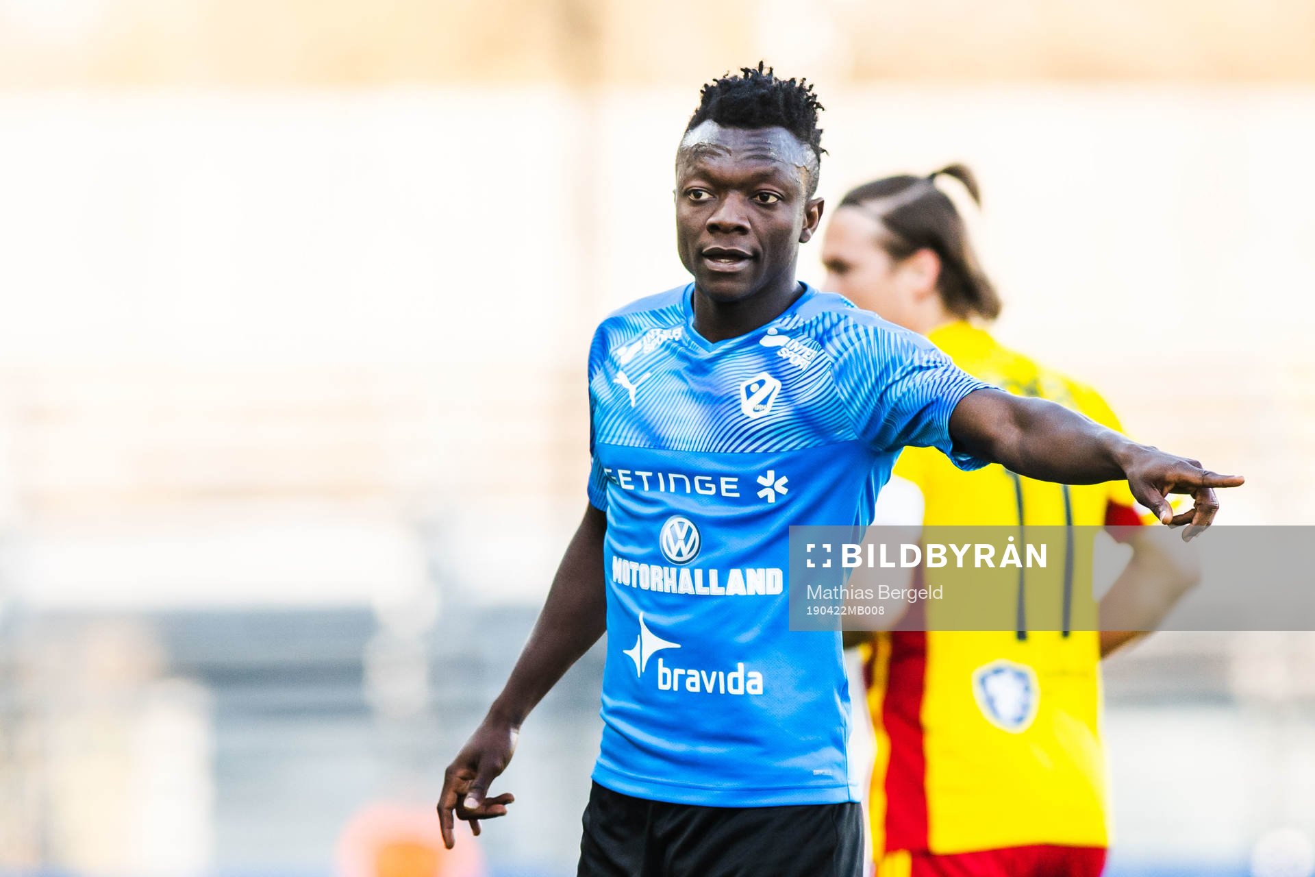 Halmstads Thomas Boakye under fotbollsmatchen i Superettan mellan Halmstad och Syrianska den 22 april 2019 i Halmstad.