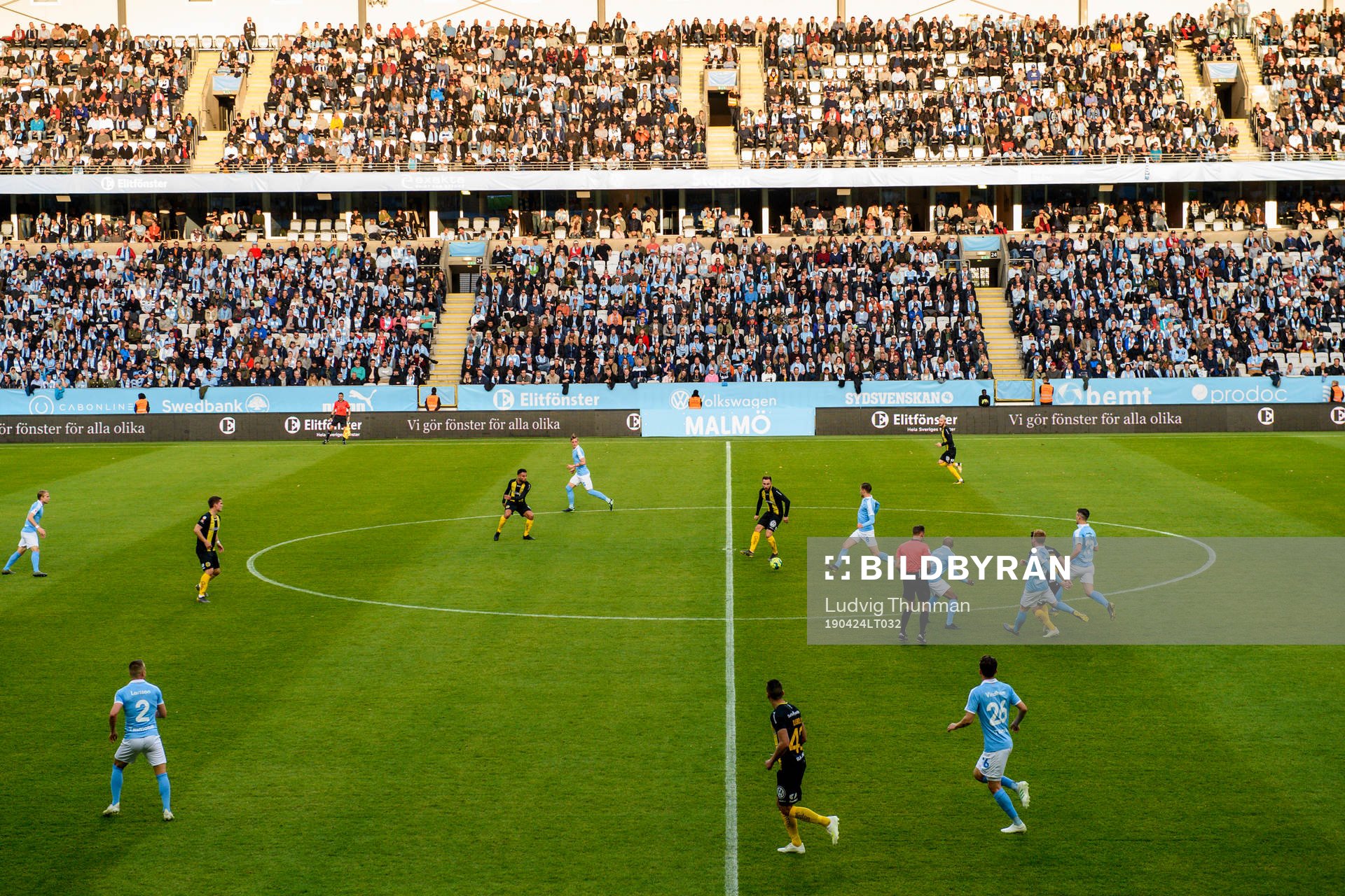 Spel pågår på stadion under fotbollsmatchen i Allsvenskan mellan Malmö FF och Hammarby den 24 april 2019 i Malmö.