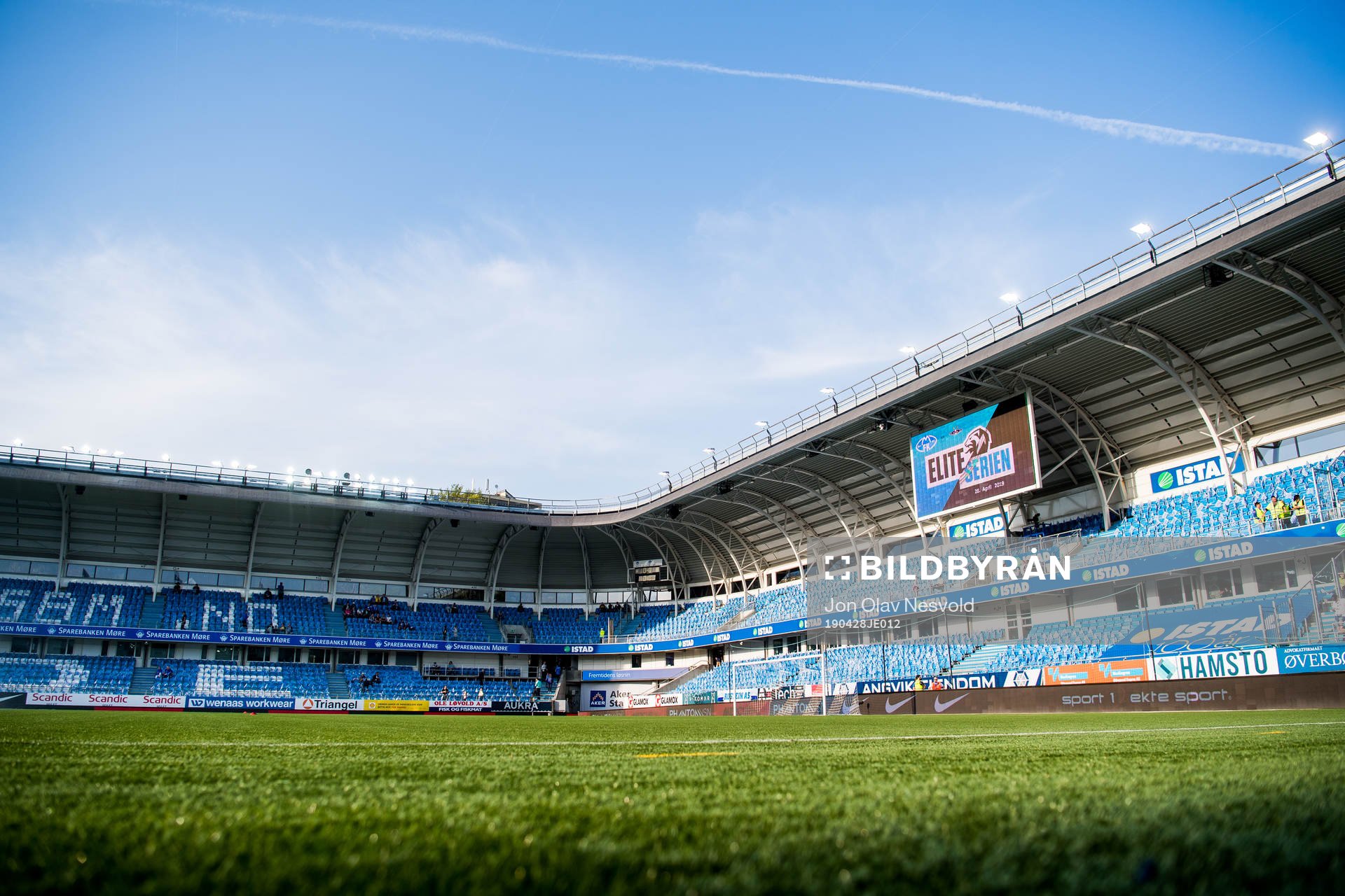 General interior view of Aker Stadion ahead of the Eliteserien match between Molde and Rosenborg on April 28, 2019 in Molde.