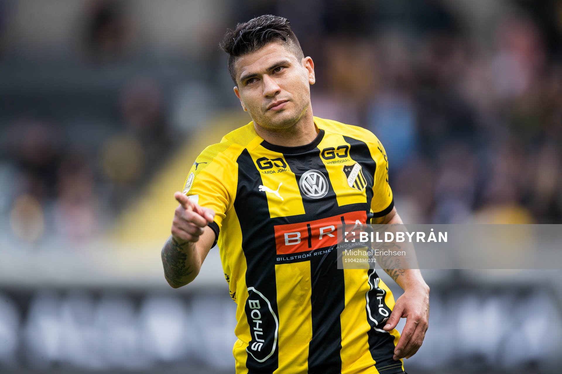 Häckens Paulinho jublar efter 2-0 under fotbollsmatchen i Allsvenskan mellan Häcken och AFC Eskilstuna den 28 april 2019 i Göteborg.