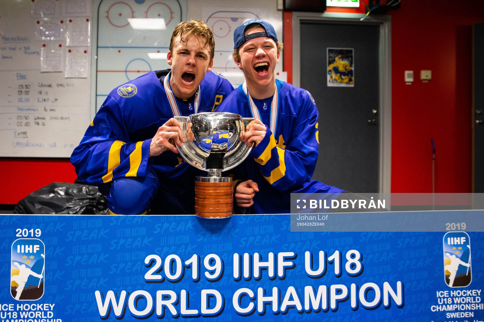 Philip Broberg and Lucas Raymond of Sweden celebrates with