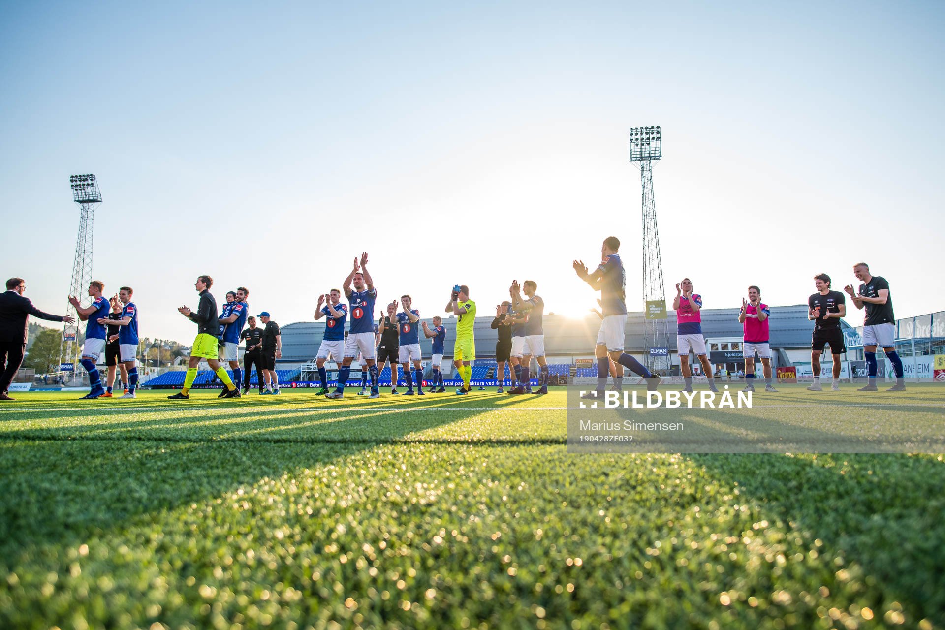 Players of Ranheim celebrates after the Eliteserien match between Ranheim and Viking on April 28, 2019 in Trondheim.