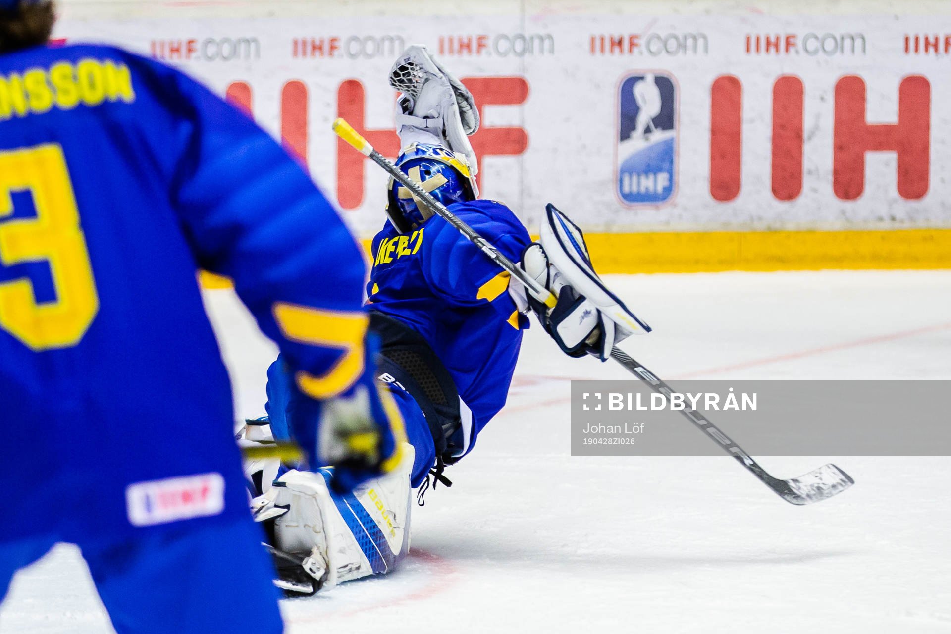 Goalkeeper Hugo Alnefelt of Sweden with a save