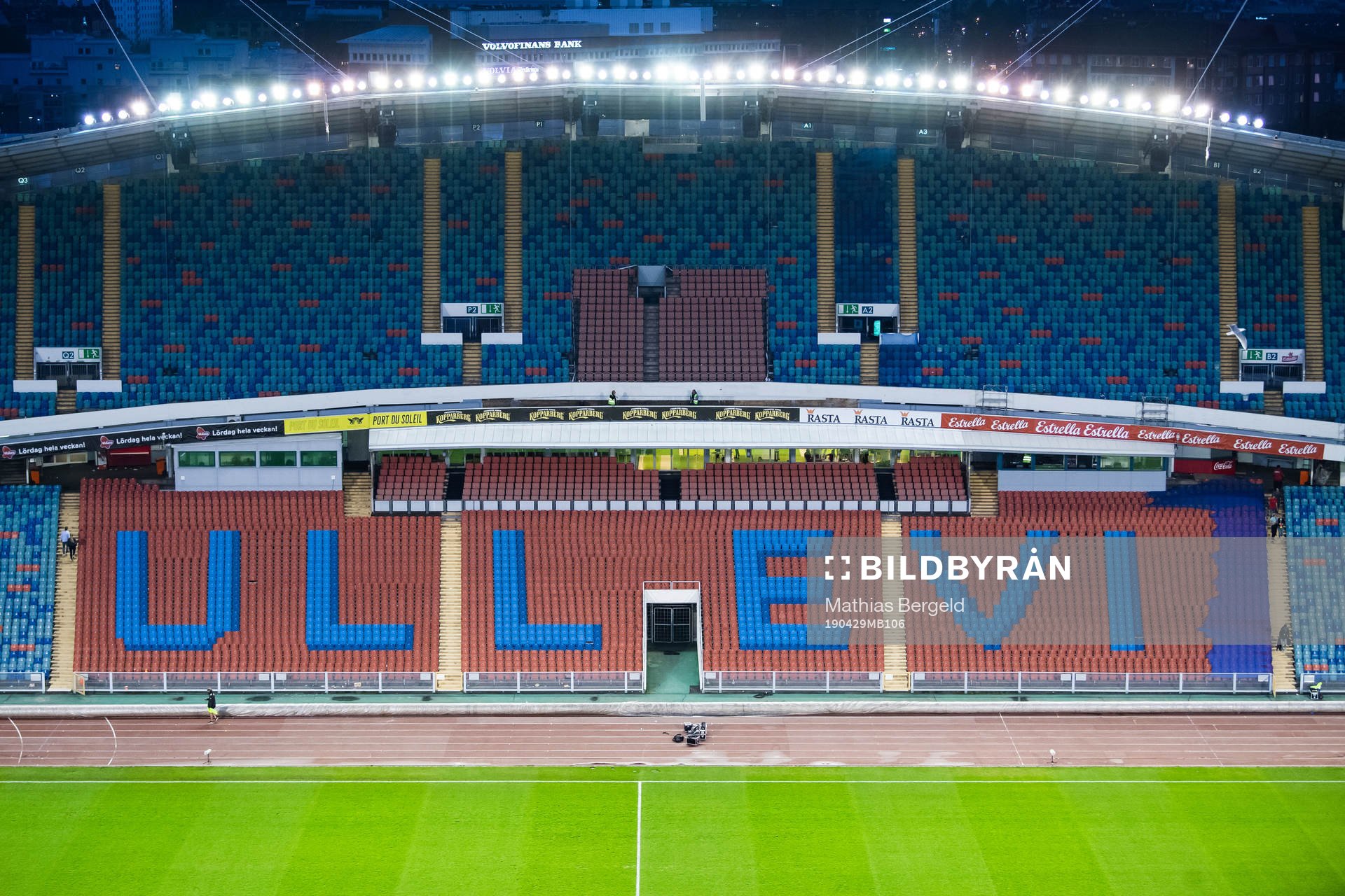 Interiör vy över tom läktare på Nya Ullevi efter fotbollsmatchen i Allsvenskan mellan IFK Göteborg och AIK den 29 april 2019 i 2019.