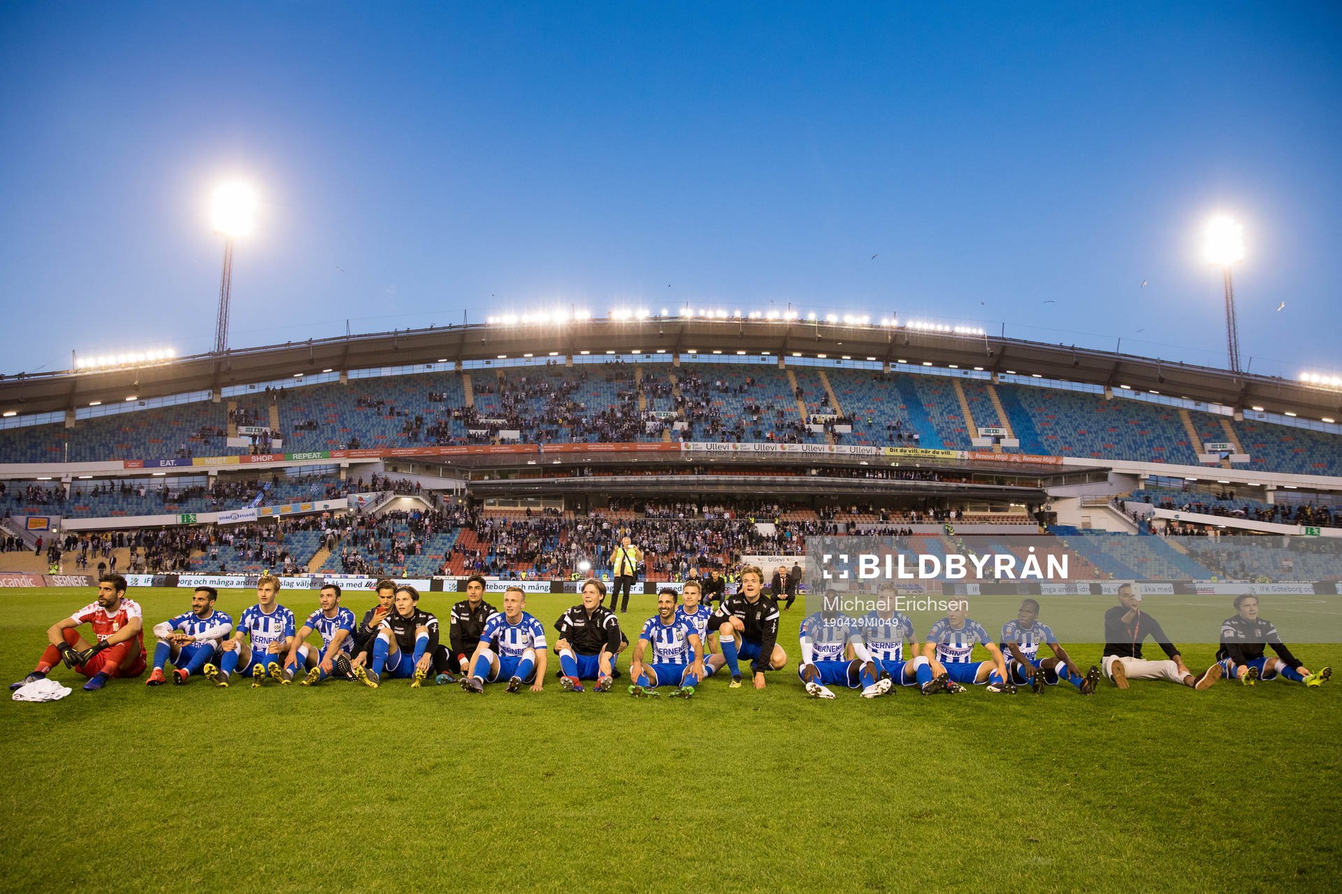 IFK Göteborg jublar efter fotbollsmatchen i allsvenskan mellan IFK Göteborg och AIK den 29 april 2019 i Göteborg.