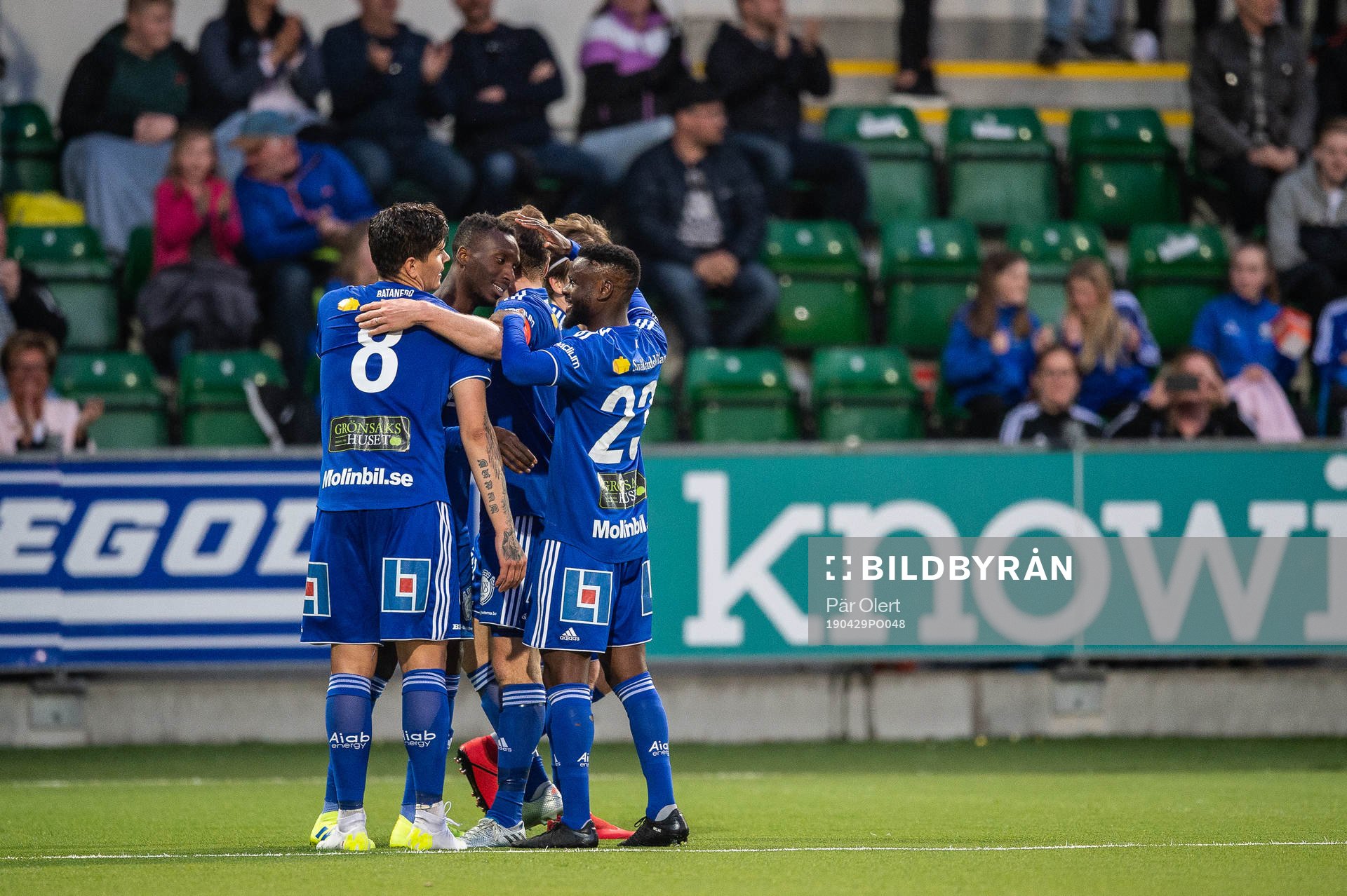 Sundsvall och Peter Wilson jublar efter 3-1 under fotbollsmatchen i allsvenskan mellan GIF Sundsvall och Falkenberg den 29 april 2019 i Sundsvall.