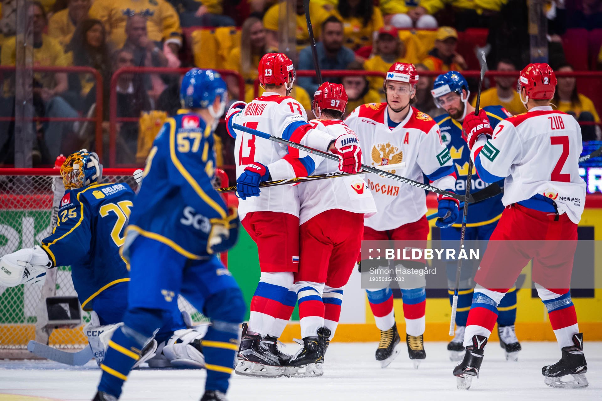 Sergei Andronov of Russia celebrate with team mates