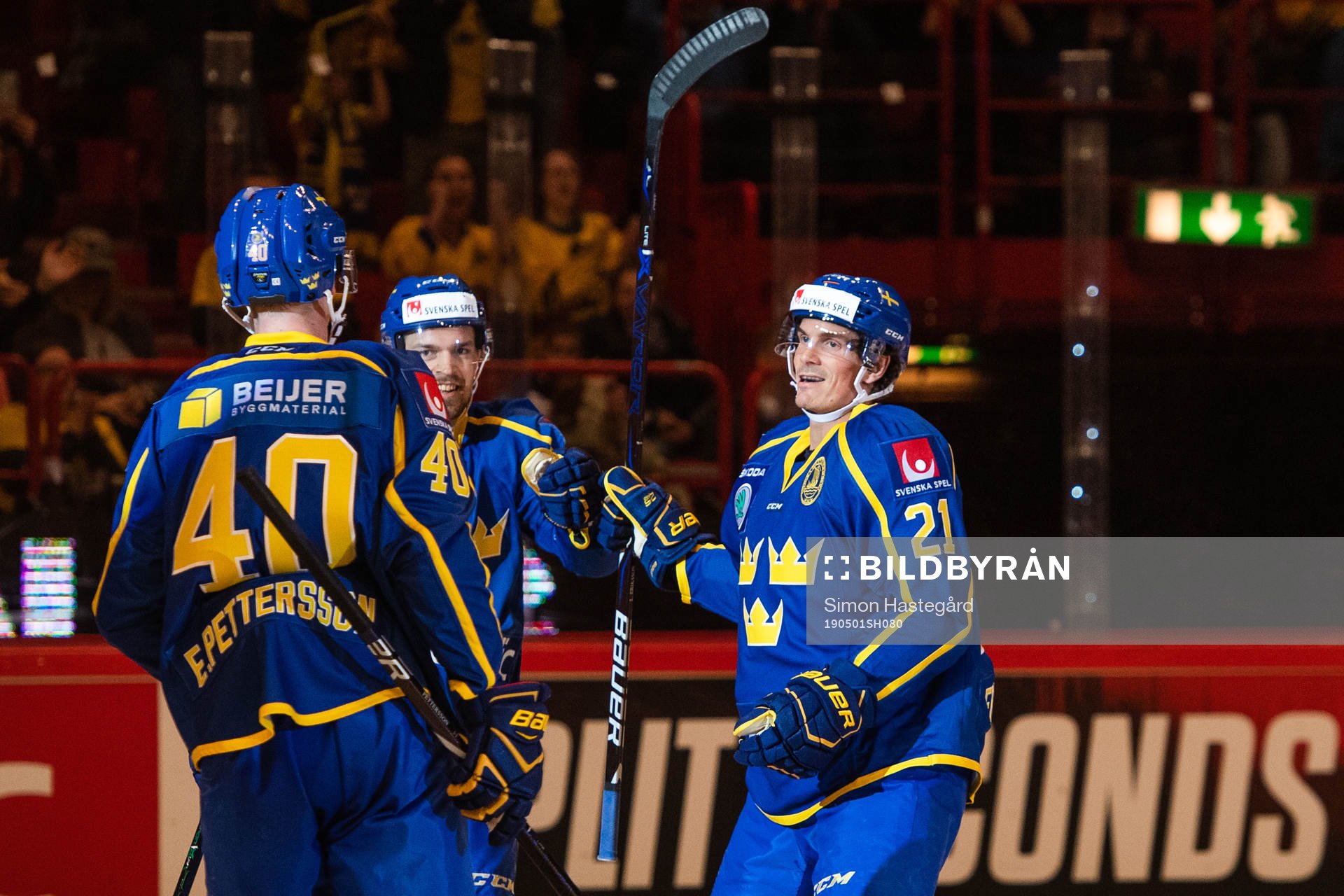 Elias Pettersson , Anton Lander and Loui Eriksson of Sweden