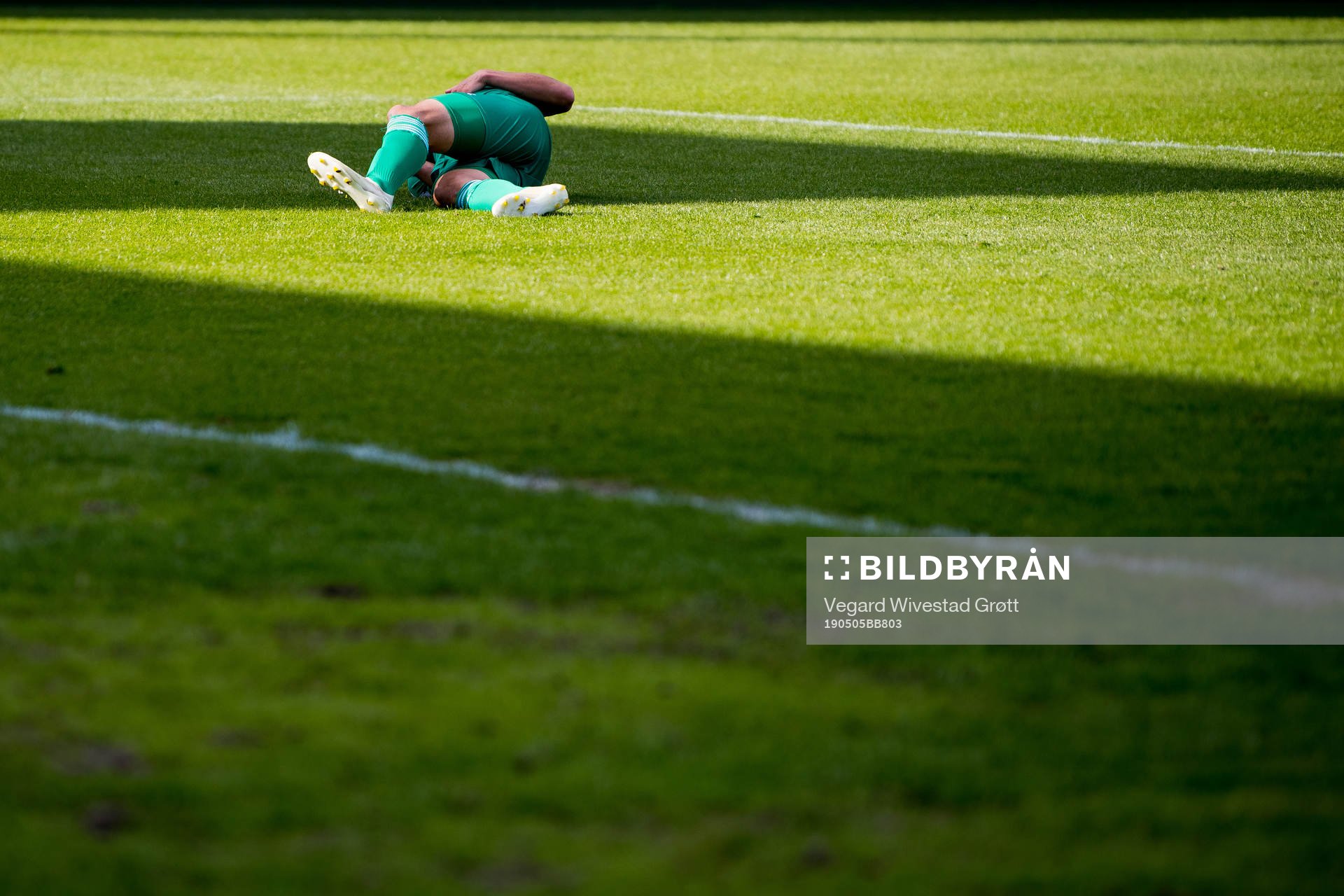 Jo Sondre Aas of Nest-Sotra lies down in the penalty area