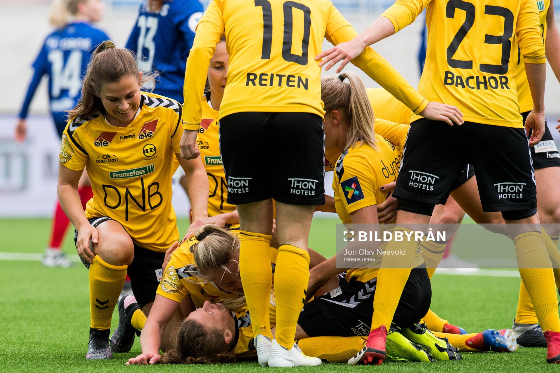 Synne Skinnes Hansen of LSK Kvinner celebrates with