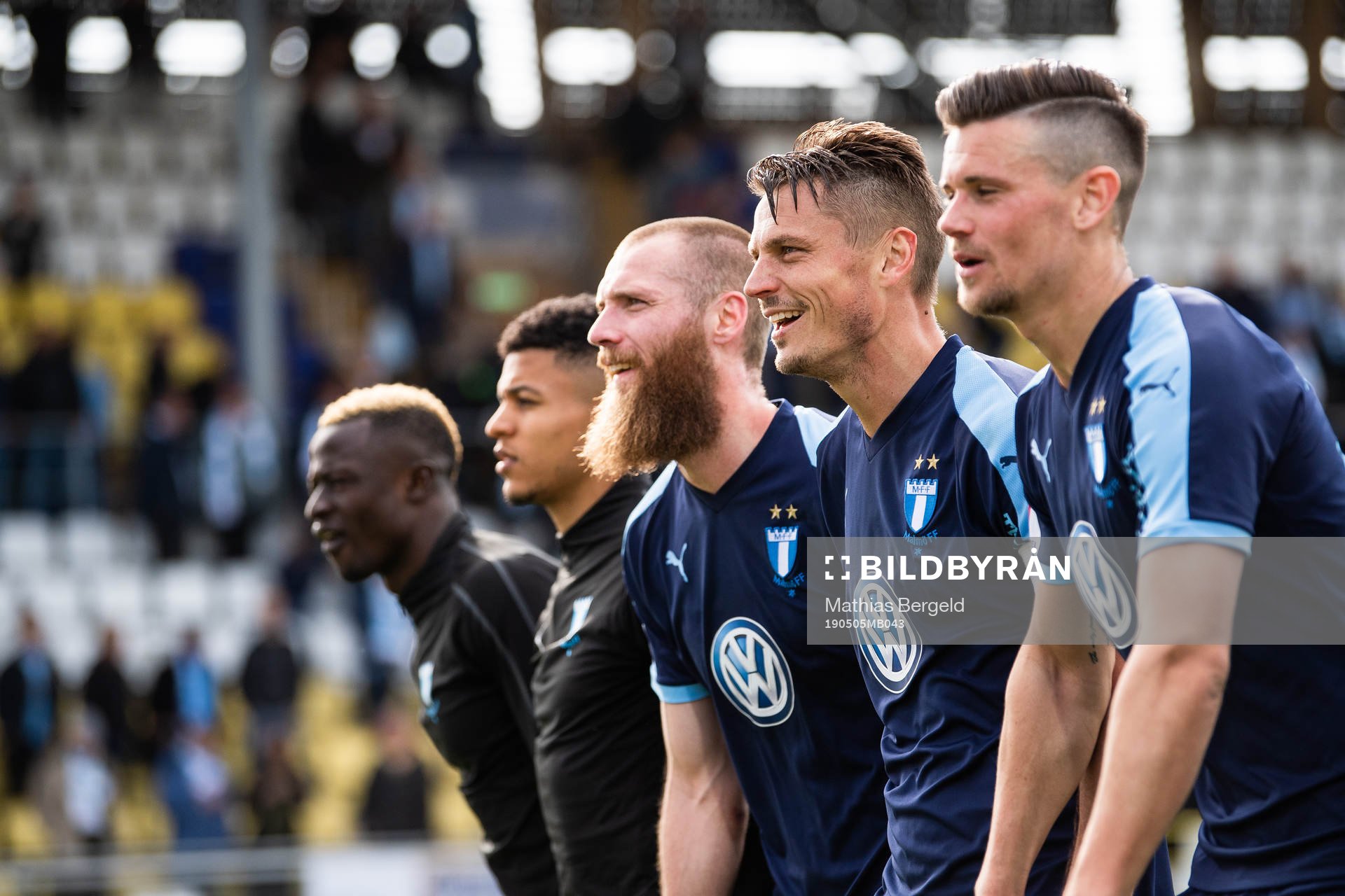 Malmö FFs Jo Inge Berget och Markus Rosenberg jublar efter fotbollsmatchen i Allsvenskan mellan Falkenberg och Malmö FF den 5 maj 2019 i Falkenberg.