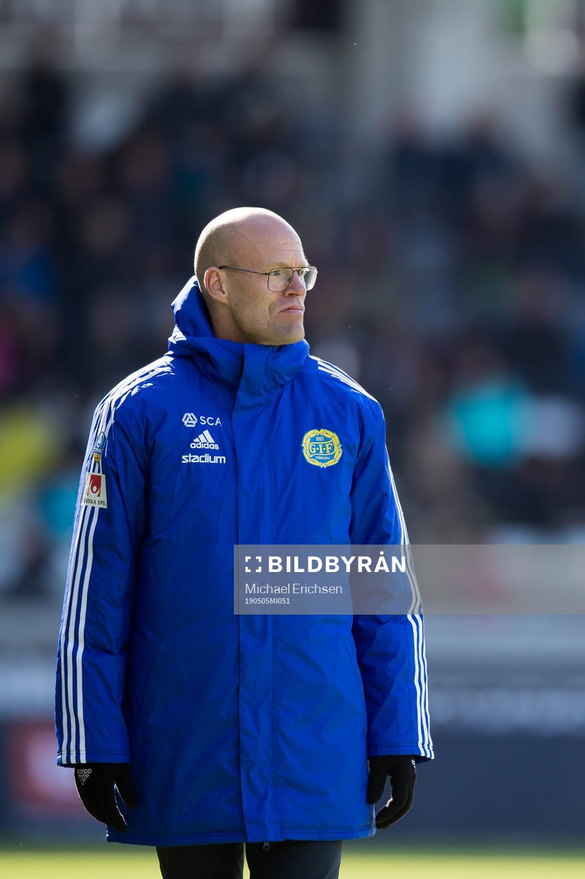 Sundsvalls tränare Joel Cedergren under fotbollsmatchen i Allsvenskan mellan Häcken och Gif Sundsvall den 5 maj 2019 i Göteborg.