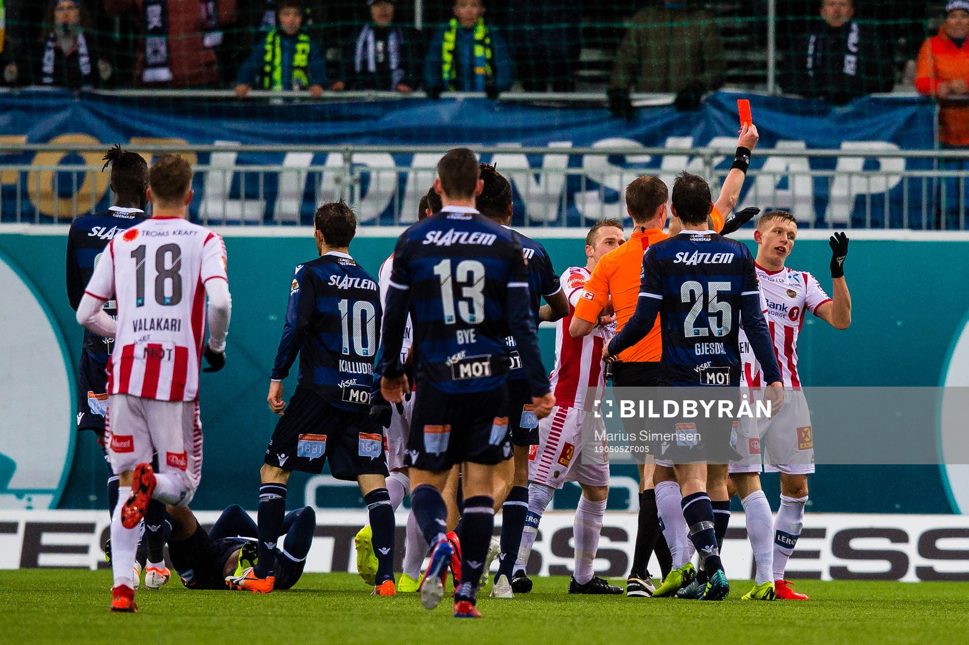 Marcus Holmgren Pedersen of Tromsø gets a red card