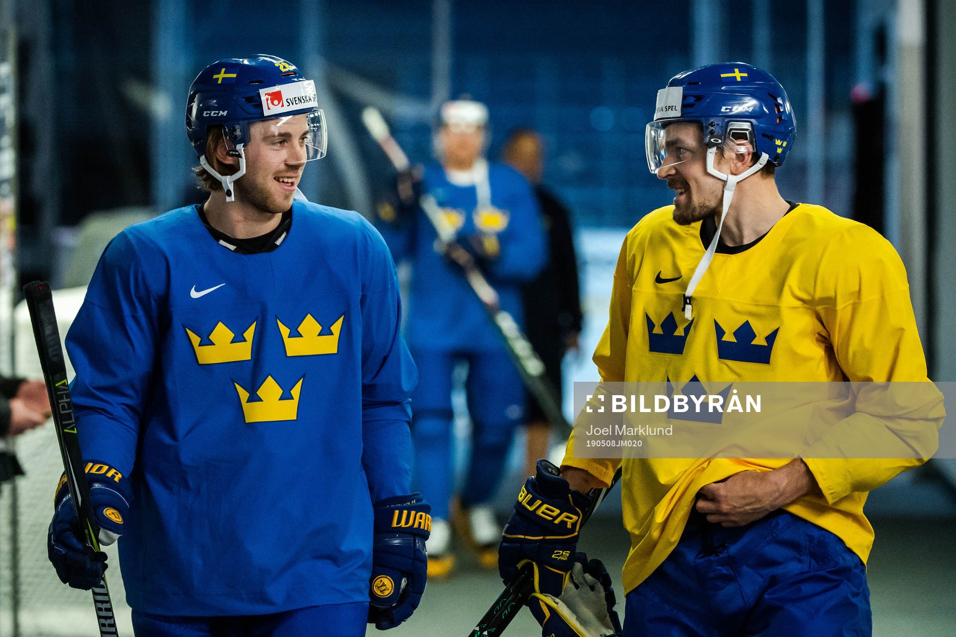 Elias Lindholm and Lukas Bengtsson of Sweden at a practice