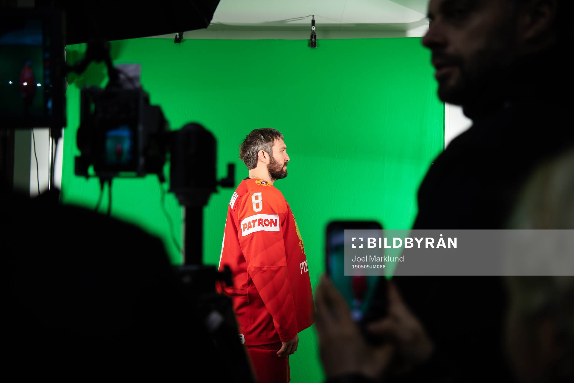 Alexander Ovechkin of Russia at a green screen filming