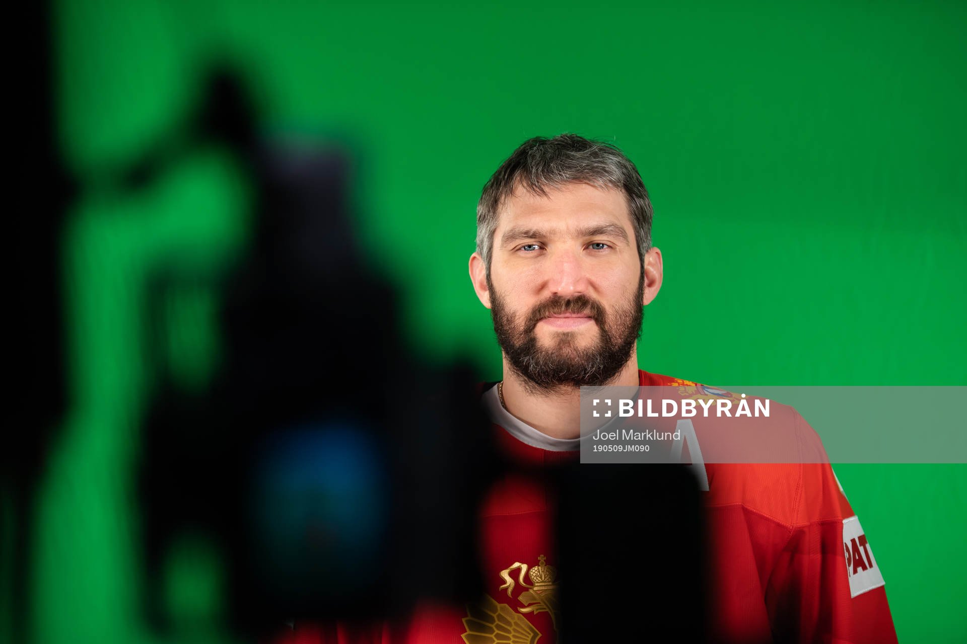 Alexander Ovechkin of Russia at a green screen filming