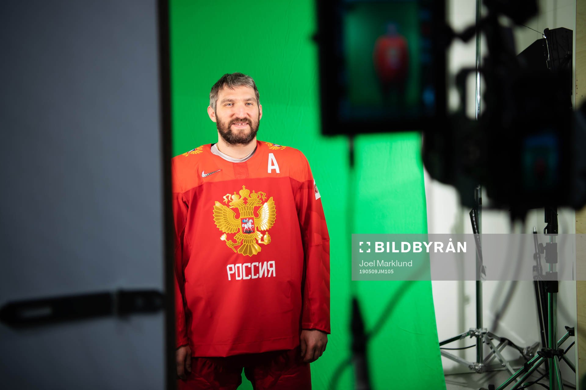 Alexander Ovechkin of Russia at a green screen filming