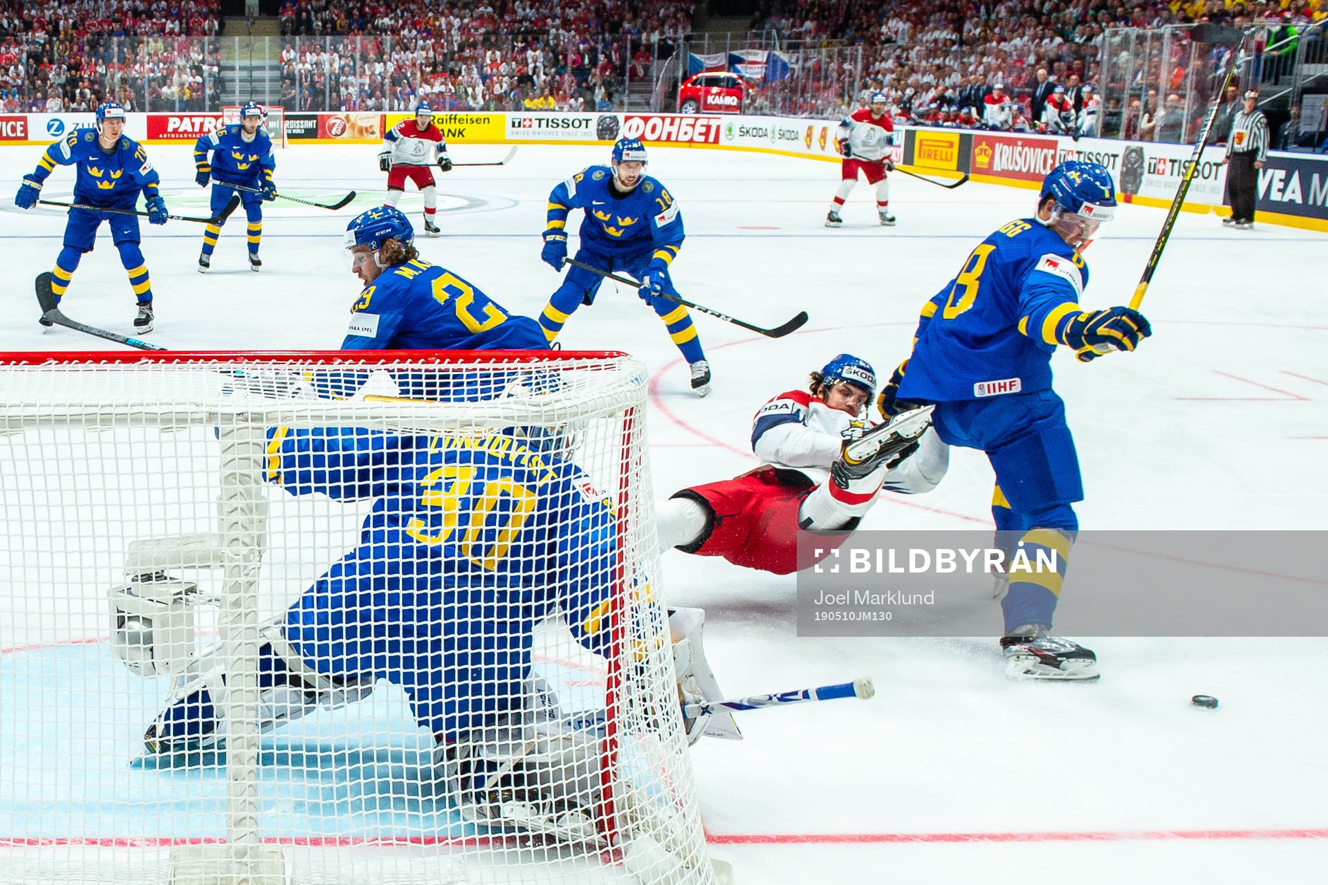 Michael Frolik of Czech Republic against goaltender Henrik