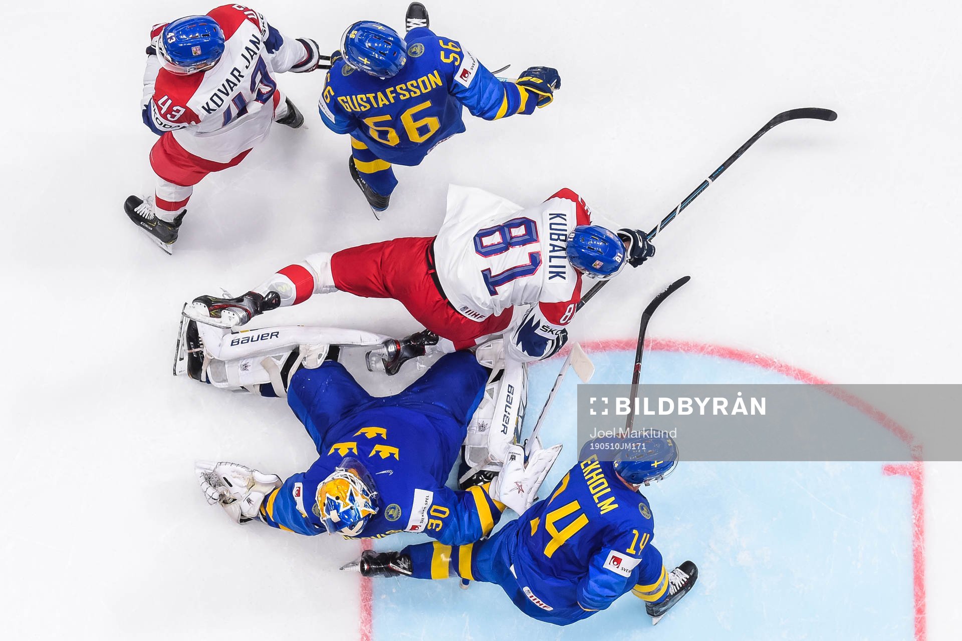 Jan Kovar and Dominik Kubalik of Czech Republic in action