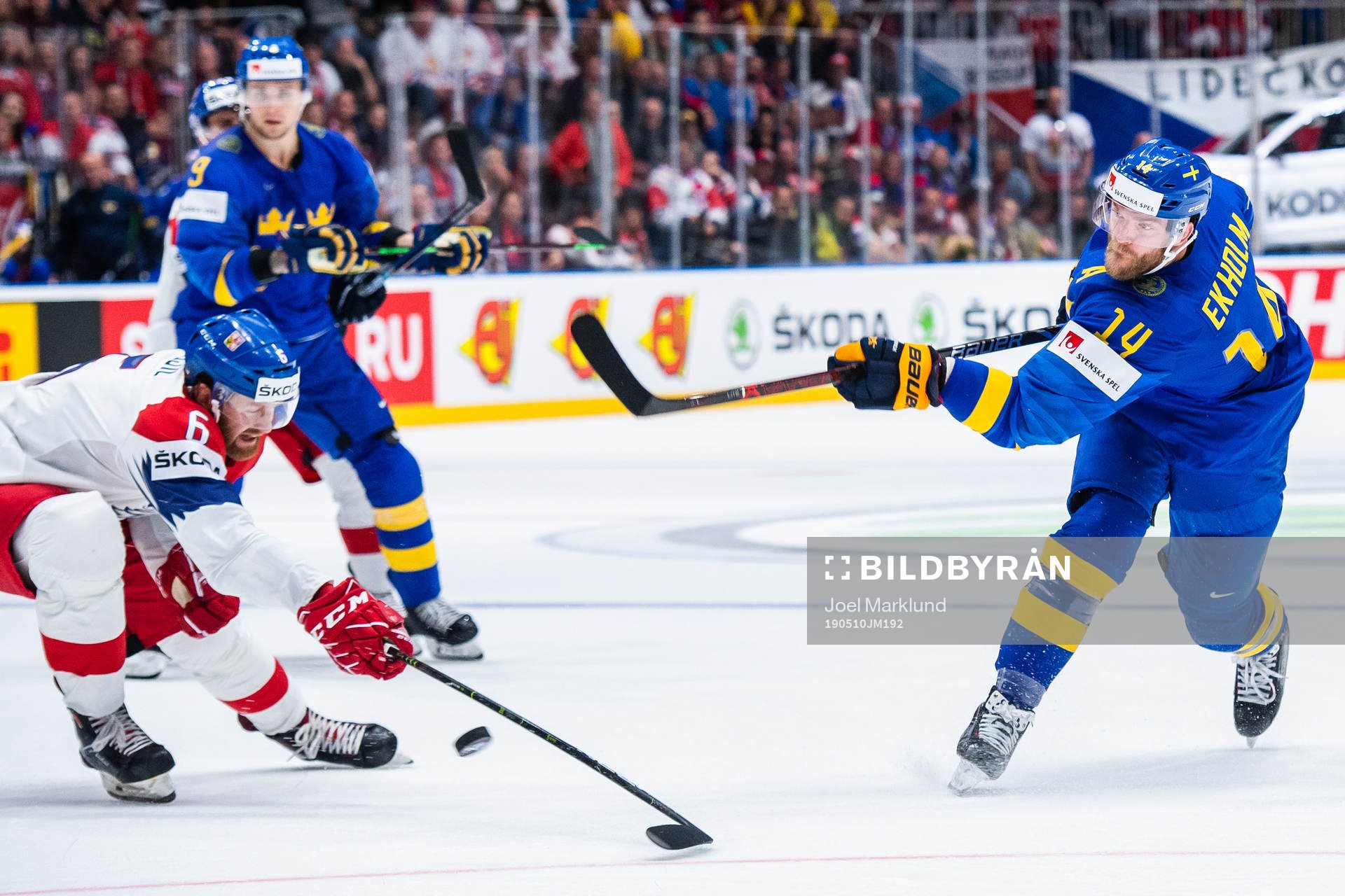 David Musil of Czech Republic and Mattias Ekholm of Sweden
