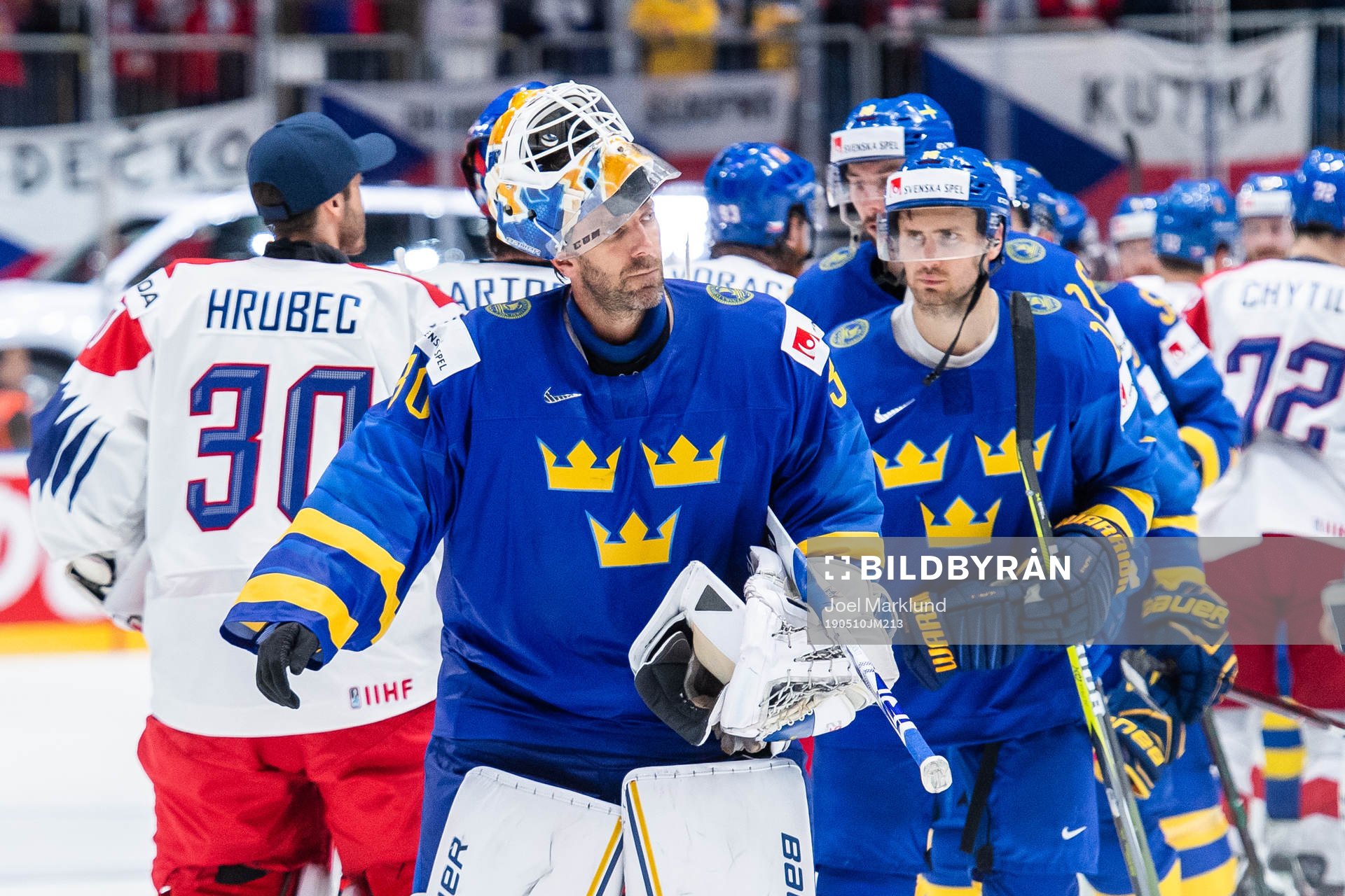 Henrik Lundqvist of Sweden looks dejected