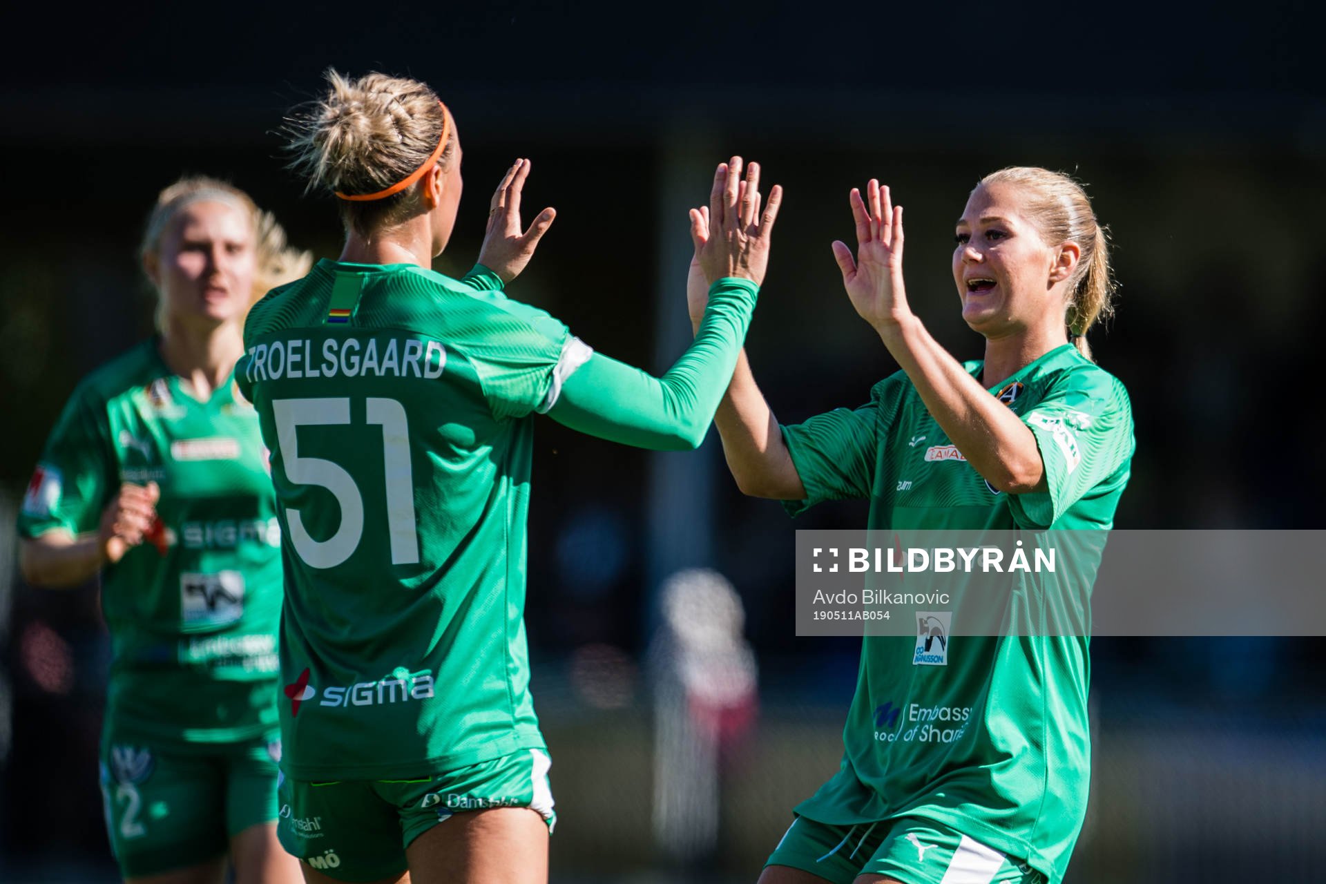 Rosengårds Lisa-Marie Utland jublar efter 1-1 under fotbollsmatchen i Damallsvenskan mellan Limhamn Bunkeflo och Rosengård den 11 Maj 2019 i Malmö.