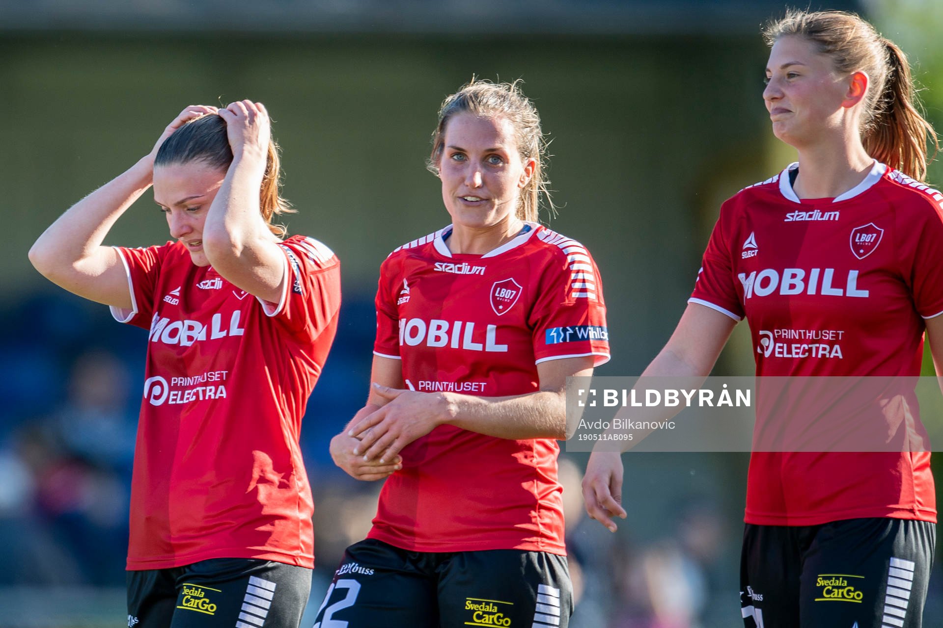 Limhamn Bunkeflos Hanna Persson jublar efter slutsignalen under fotbollsmatchen i Damallsvenskan mellan Limhamn Bunkeflo och Rosengård den 11 Maj 2019 i Malmö.