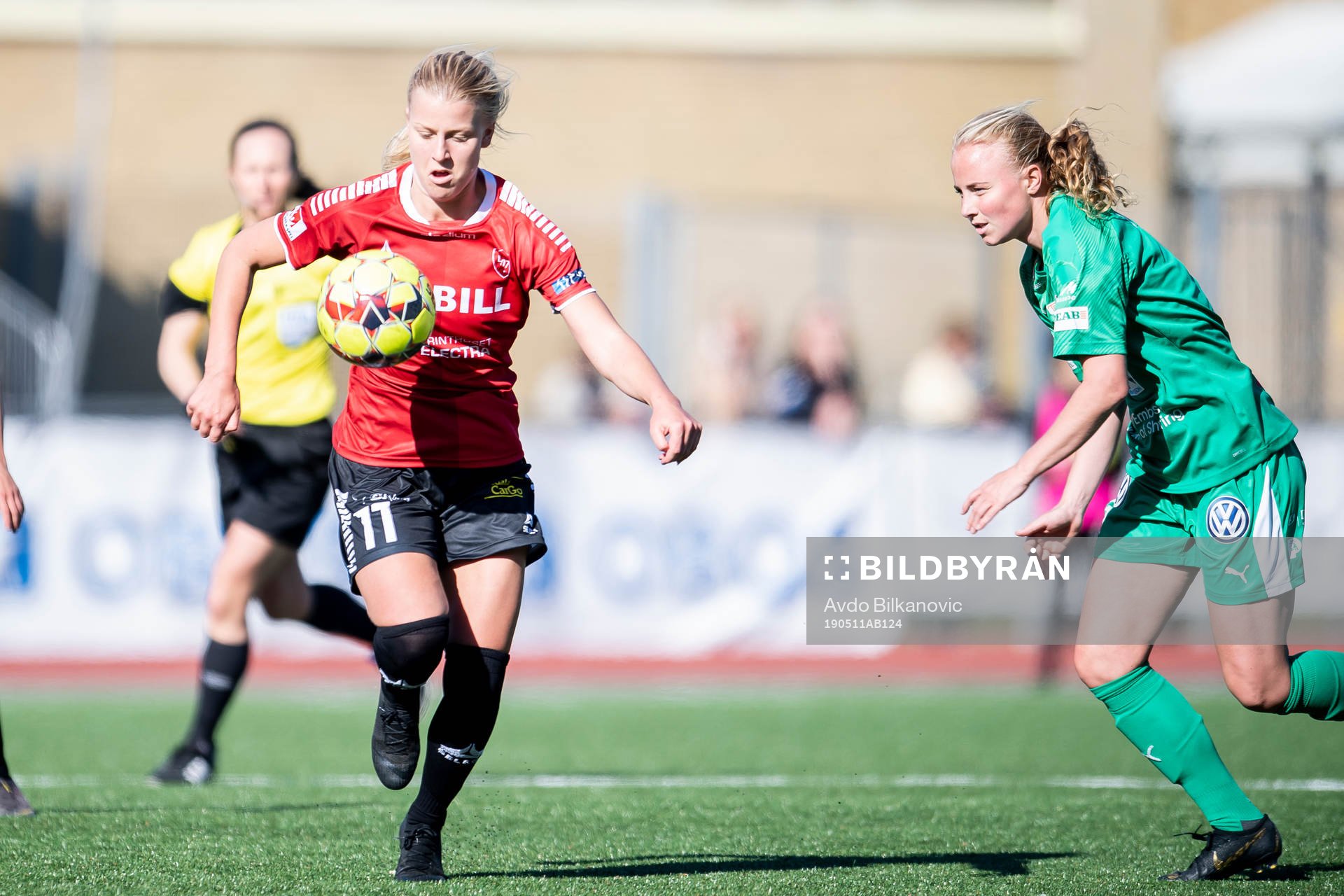 Limhamn Bunkeflos Sophie Sundqvist under fotbollsmatchen i Damallsvenskan mellan Limhamn Bunkeflo och Rosengård den 11 Maj 2019 i Malmö.