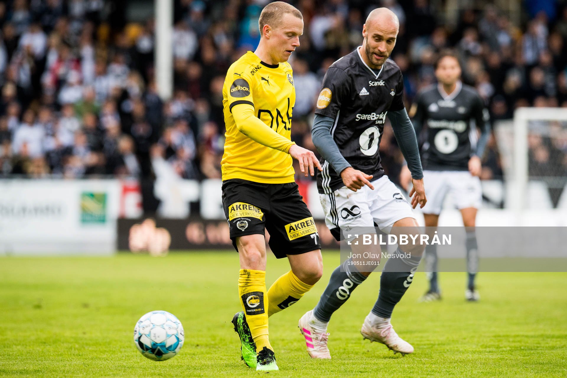 Daniel Gustavsson of Lillestrøm and Tore Reginiussen of Rosenborg during the Eliteserien match between Lillestrøm and Rosenborg on May 11, 2019 in Lillestrøm.