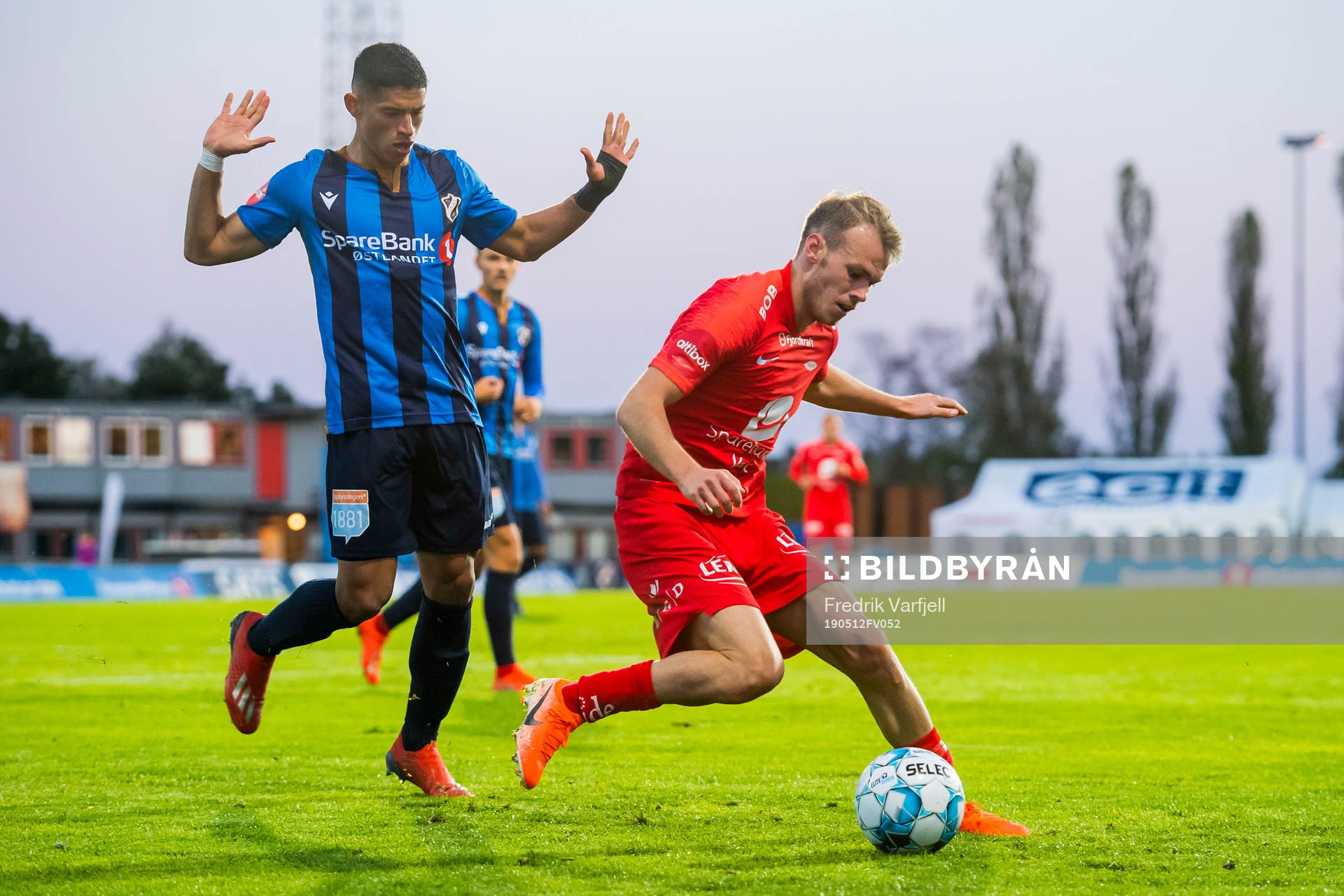 Ronald Hernández of Stabæk and Petter Dahle Strand of Brann during the Eliteserien match between Stabæk and Brann on May 12, 2019 in Bekkestua.