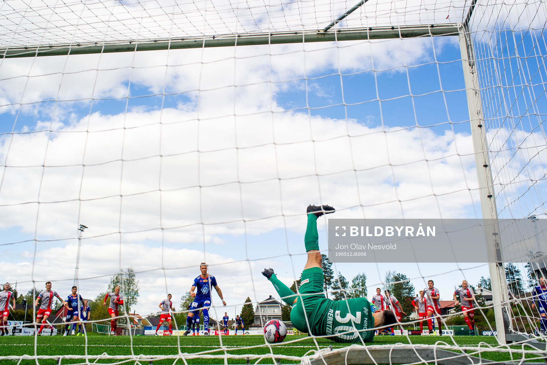 Goalkeeper Marius Berntzen of Strømmen saves a penalty