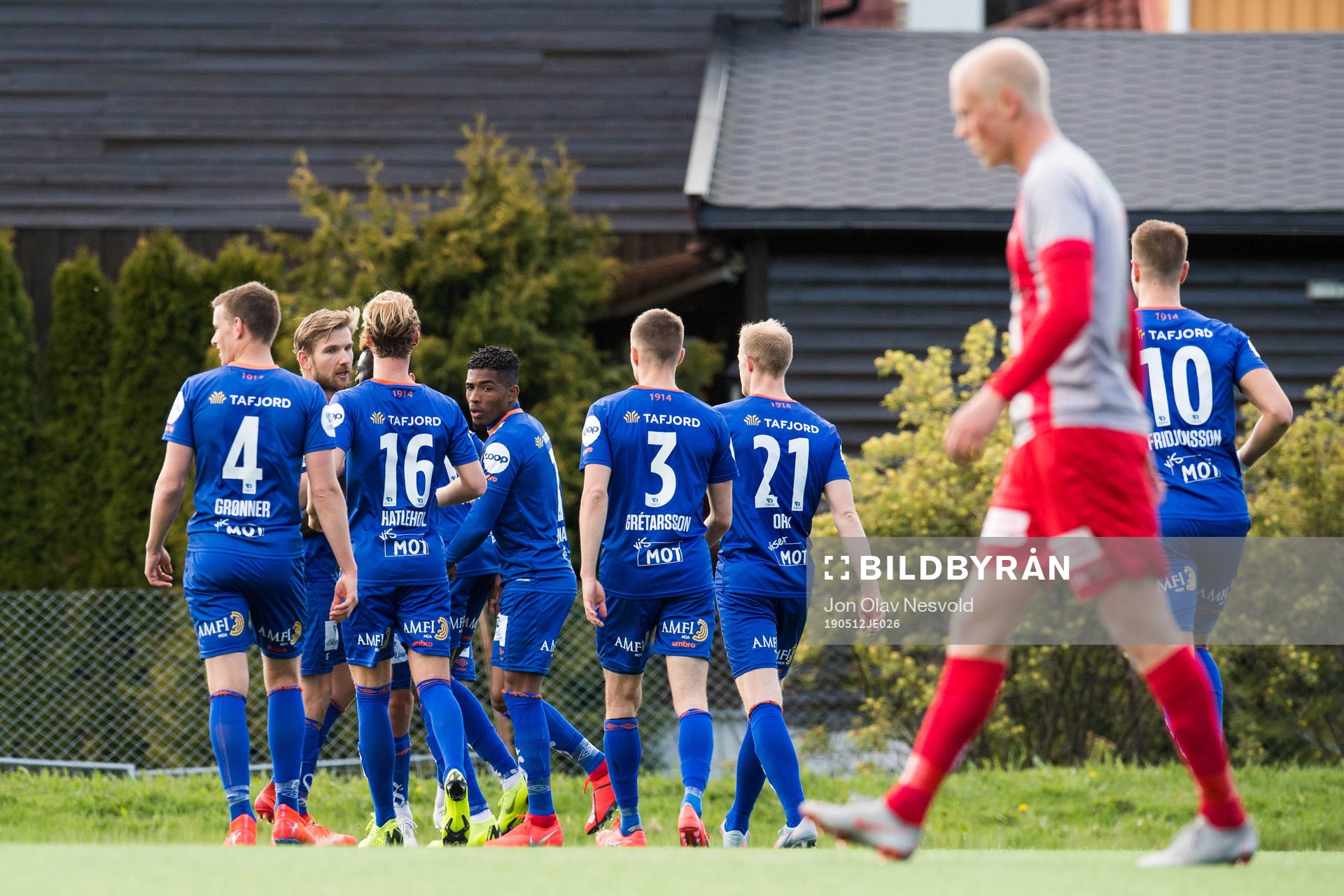 Pape Habib Gueye of Aalesund celebrates with teammates