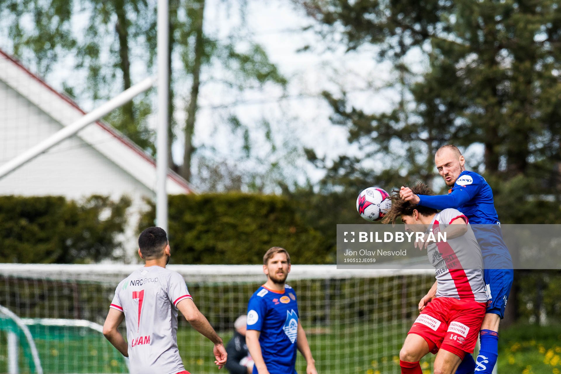 Håvard Segtnan Thun of Strømmen and Aron Elís Thrándarson of Aalesund during the OBOS-ligaen match between Strømmen and Aalesund on May 12, 2019 in Strømmen.