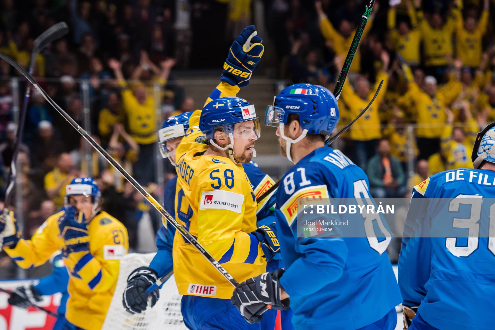 Anton Lander of Sweden celebrates