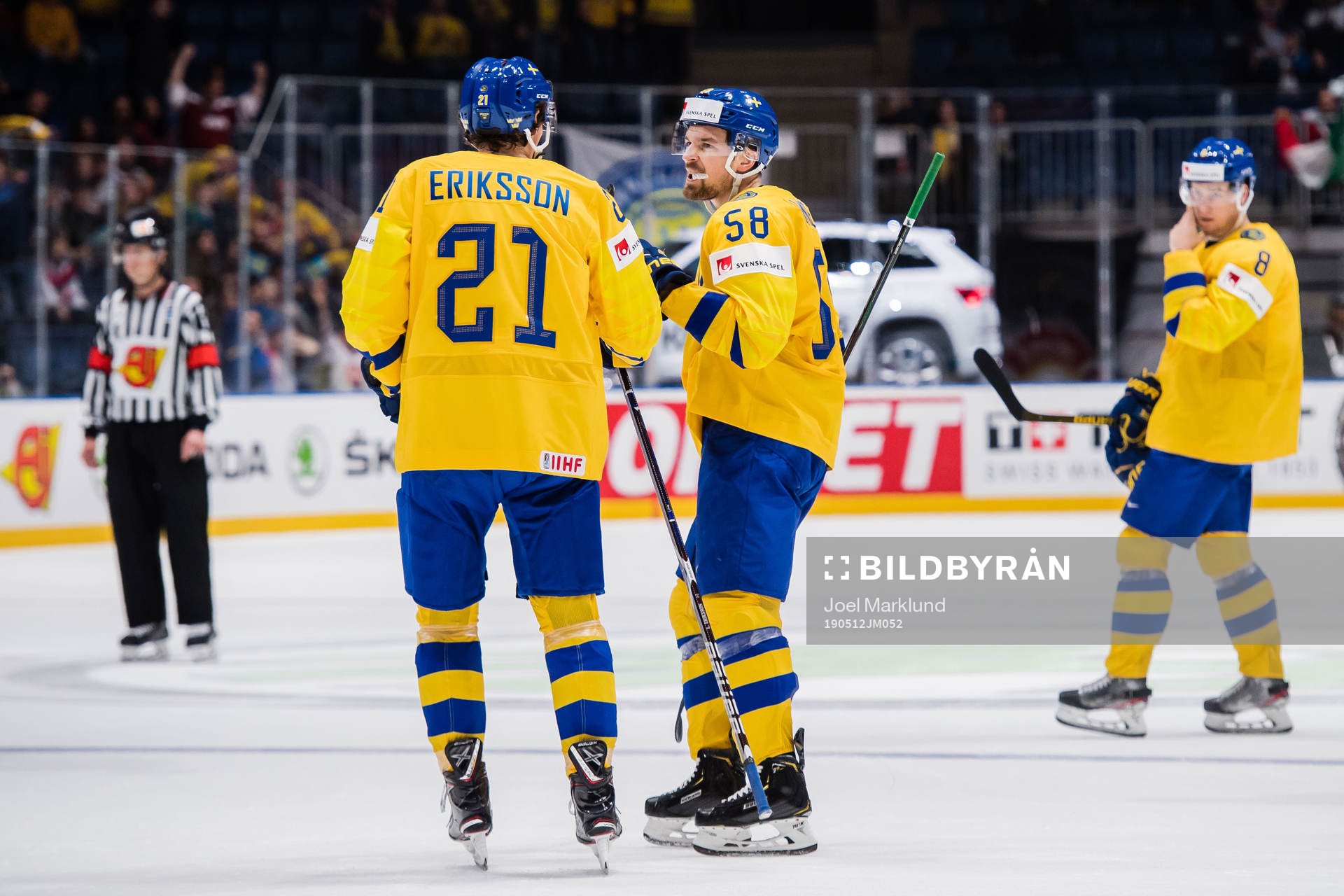Loui Eriksson and Anton Lander of Sweden celebrates
