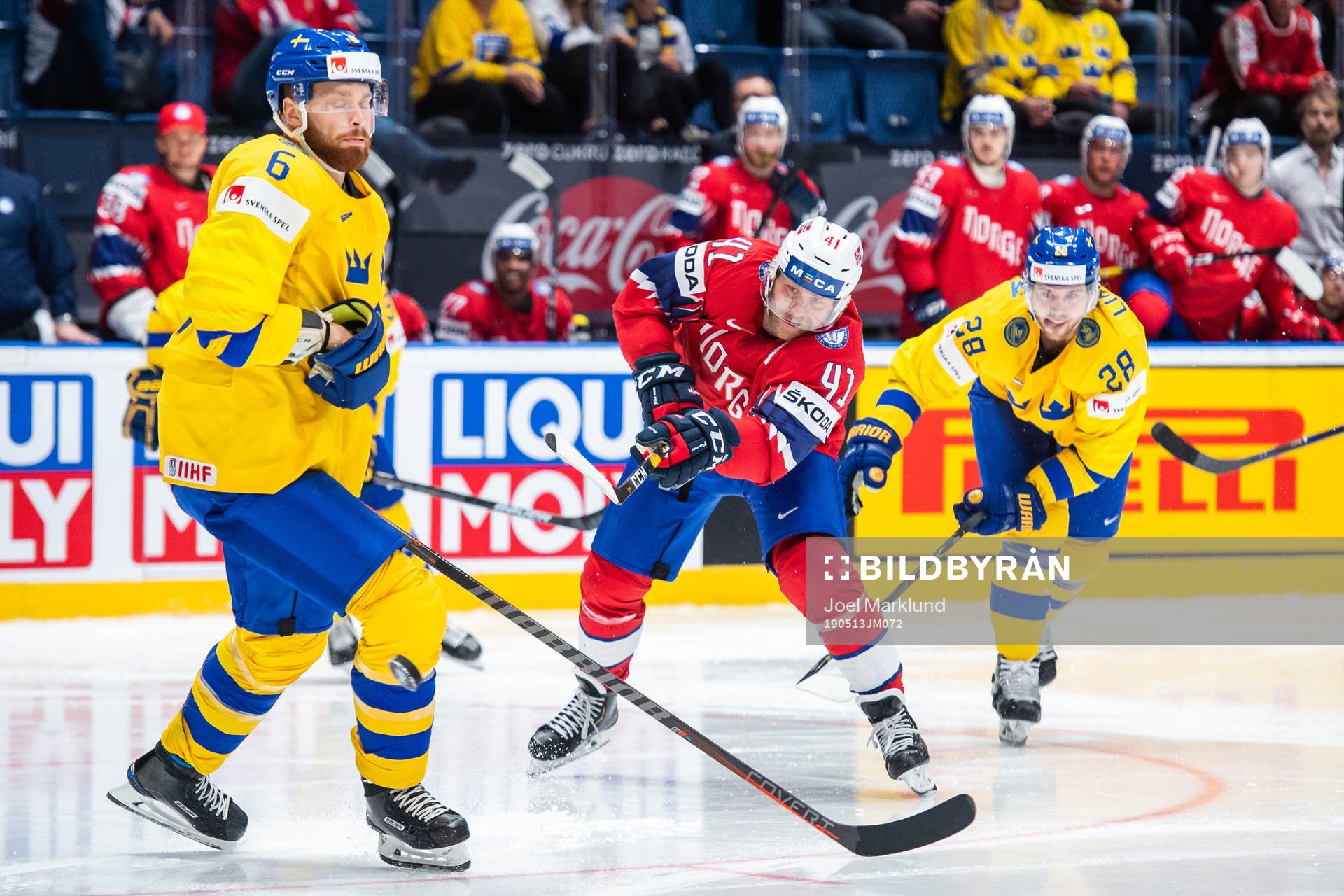 Patrick Thoresen of Norway against Adam Larsson and Elias