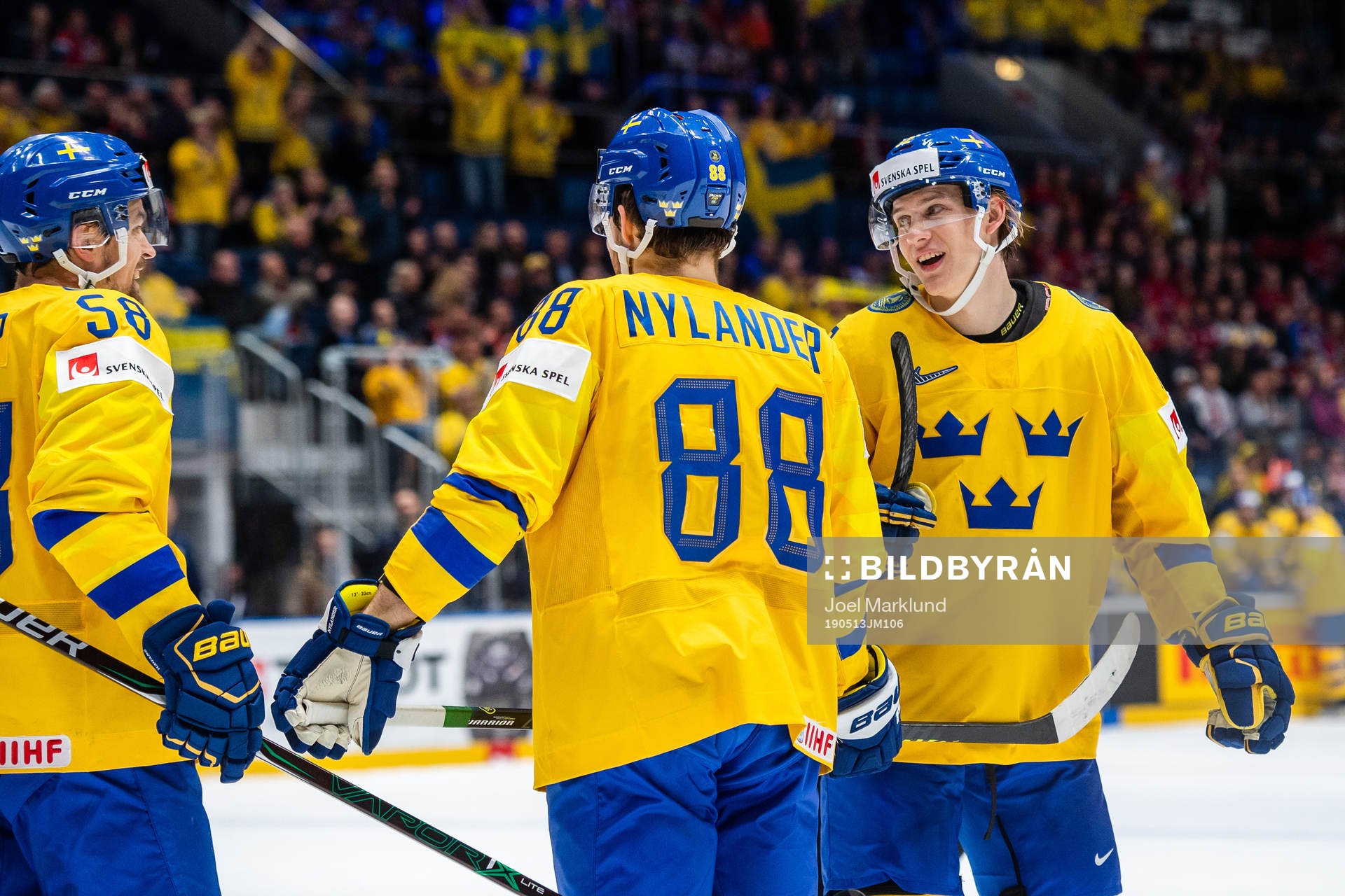 Anton Lander, Oskar Lindblom and William Nylander of Sweden