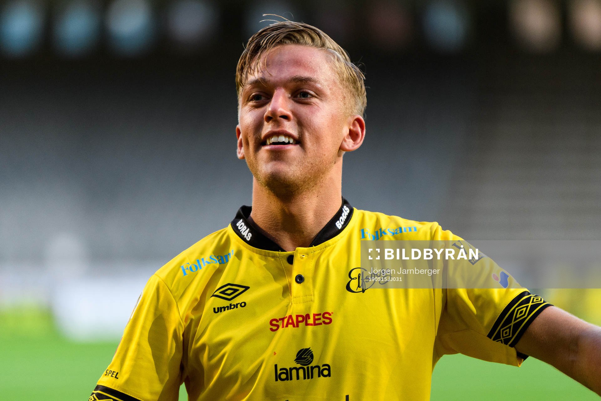 Elfsborgs Jesper Karlsson jublar efter fotbollsmatchen i Allsvenskan mellan Elfsborg och AFC Eskilstuna den 15 maj 2019 i Borås.