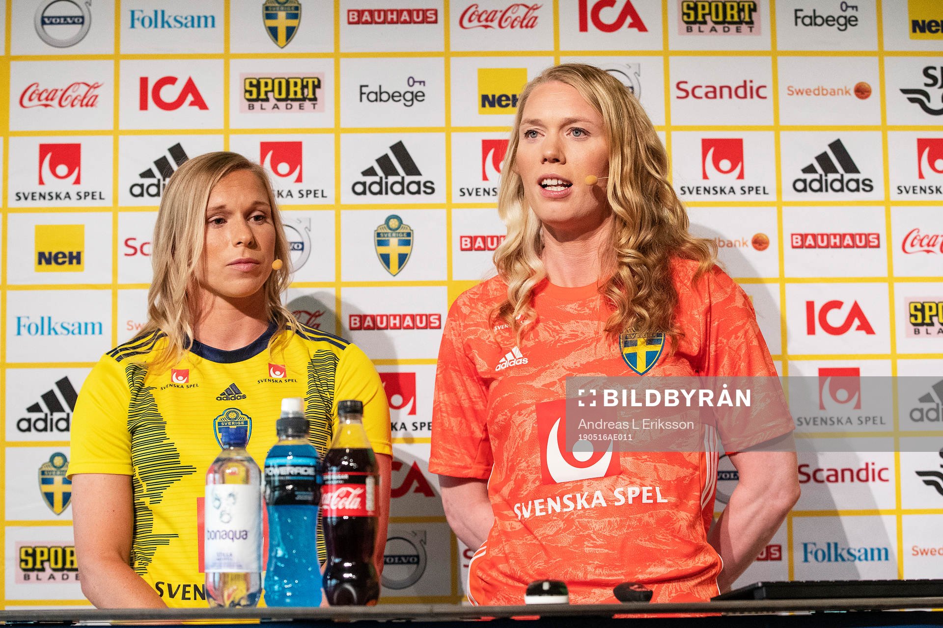 Jonna Andersson and goalkeeper Hedvig Lindahl of Sweden