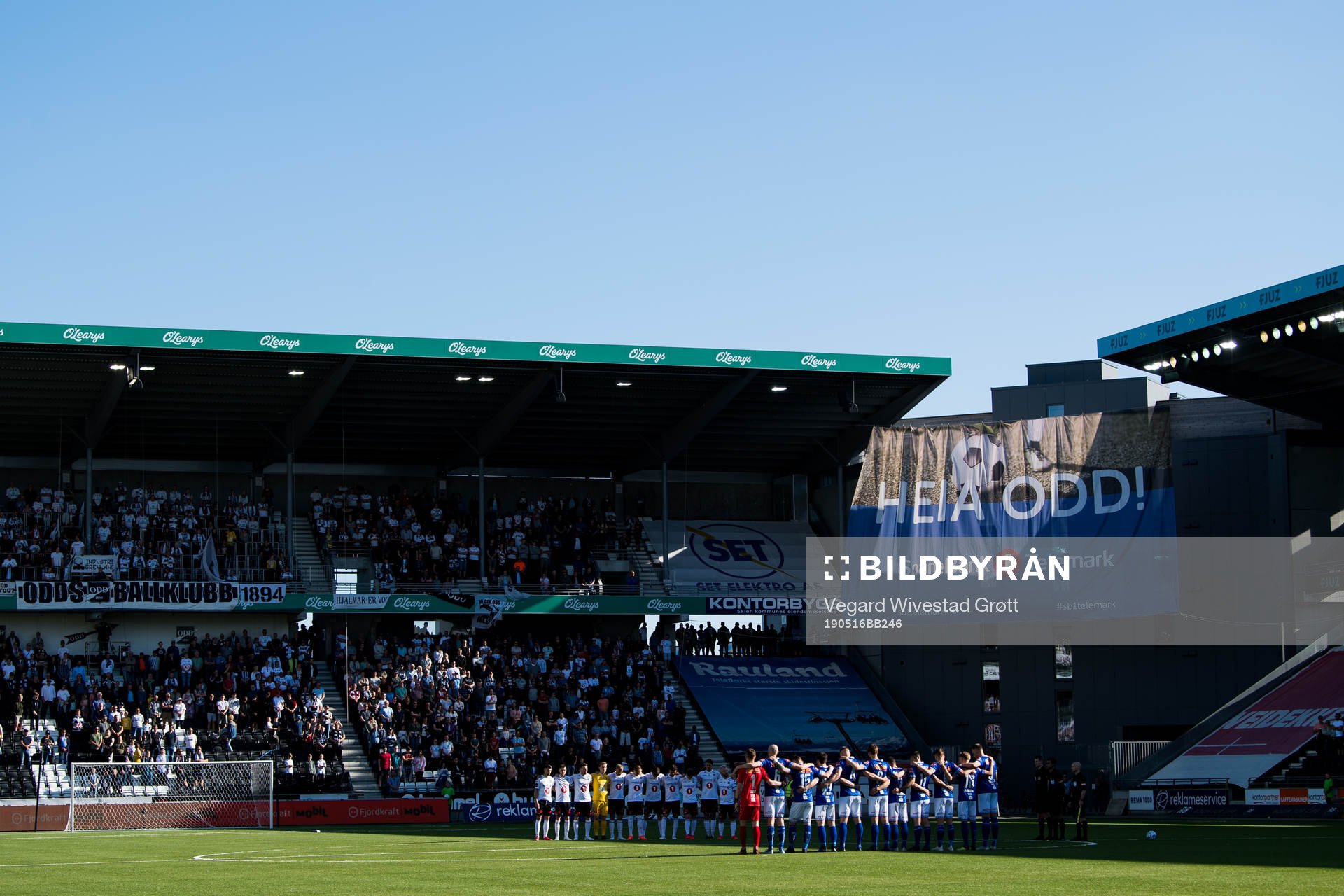 One minute of silence ahead of the Eliteserien football match between Odd and Ranheim on May 16, 2019 in Skien.