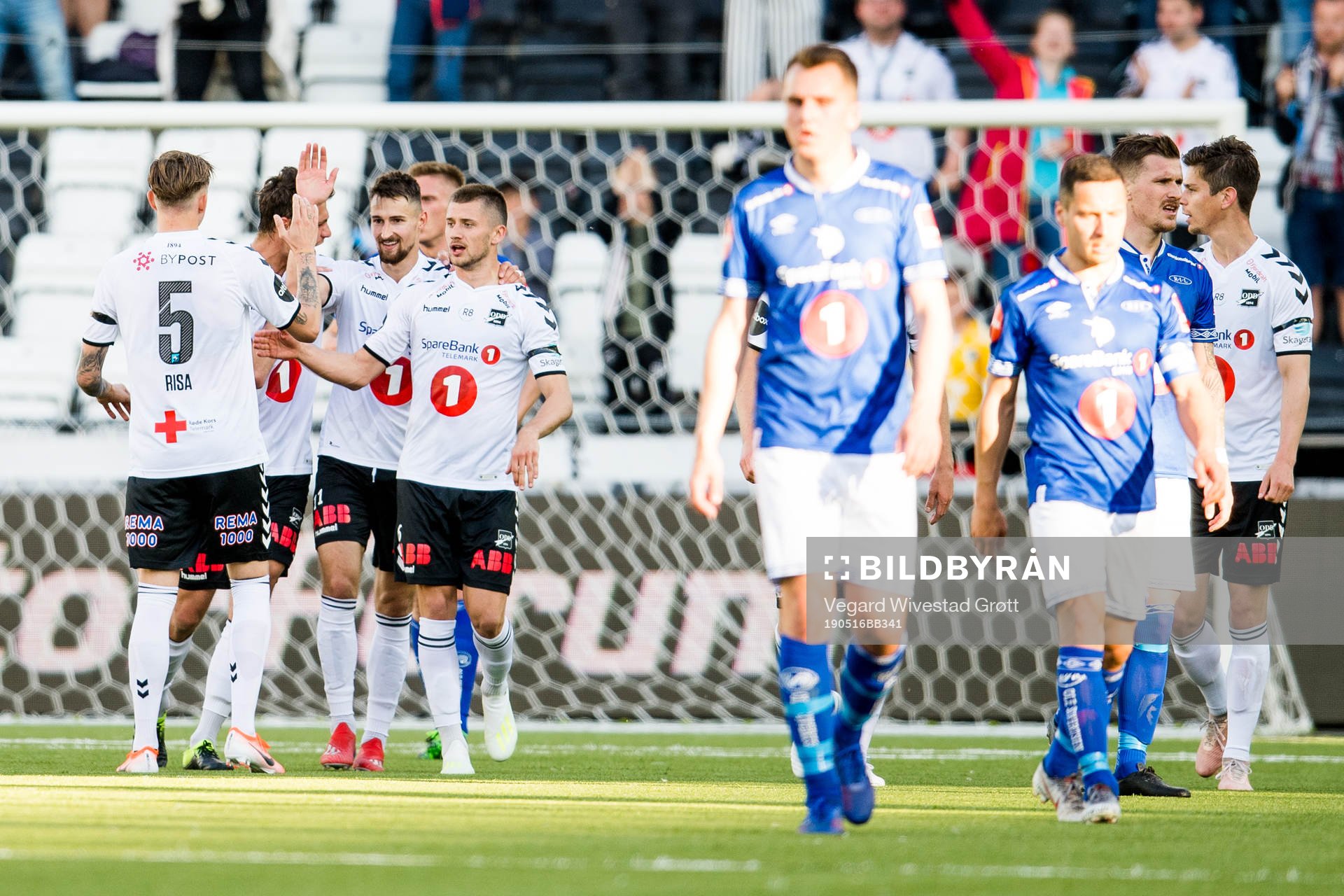 Elbasan Rashani of Odd celebrates with teammates