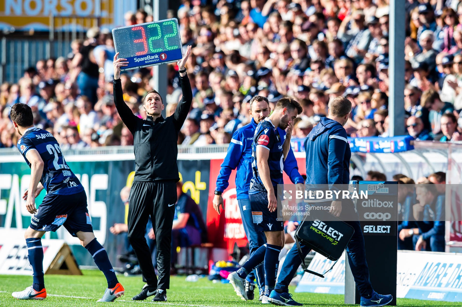 Christoffer Aasbak of Kristiansund leaves the pitch with a