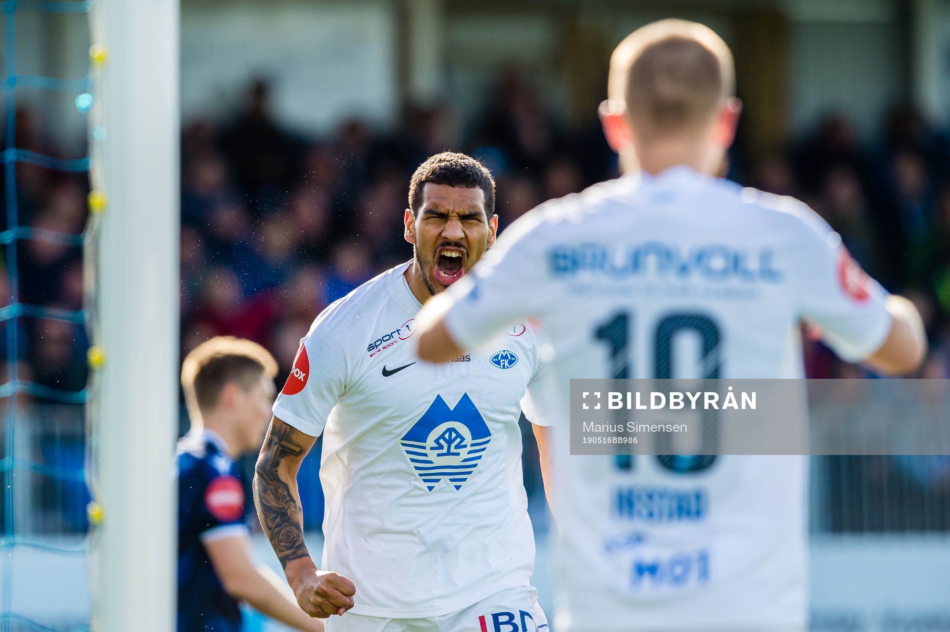 Ohikhuaeme Anthony Omoijuanfo of Molde celebrates after the 0-1 goal during the Eliteserien match between Kristiansund and Molde on May 16, 2019 in Kristiansund.