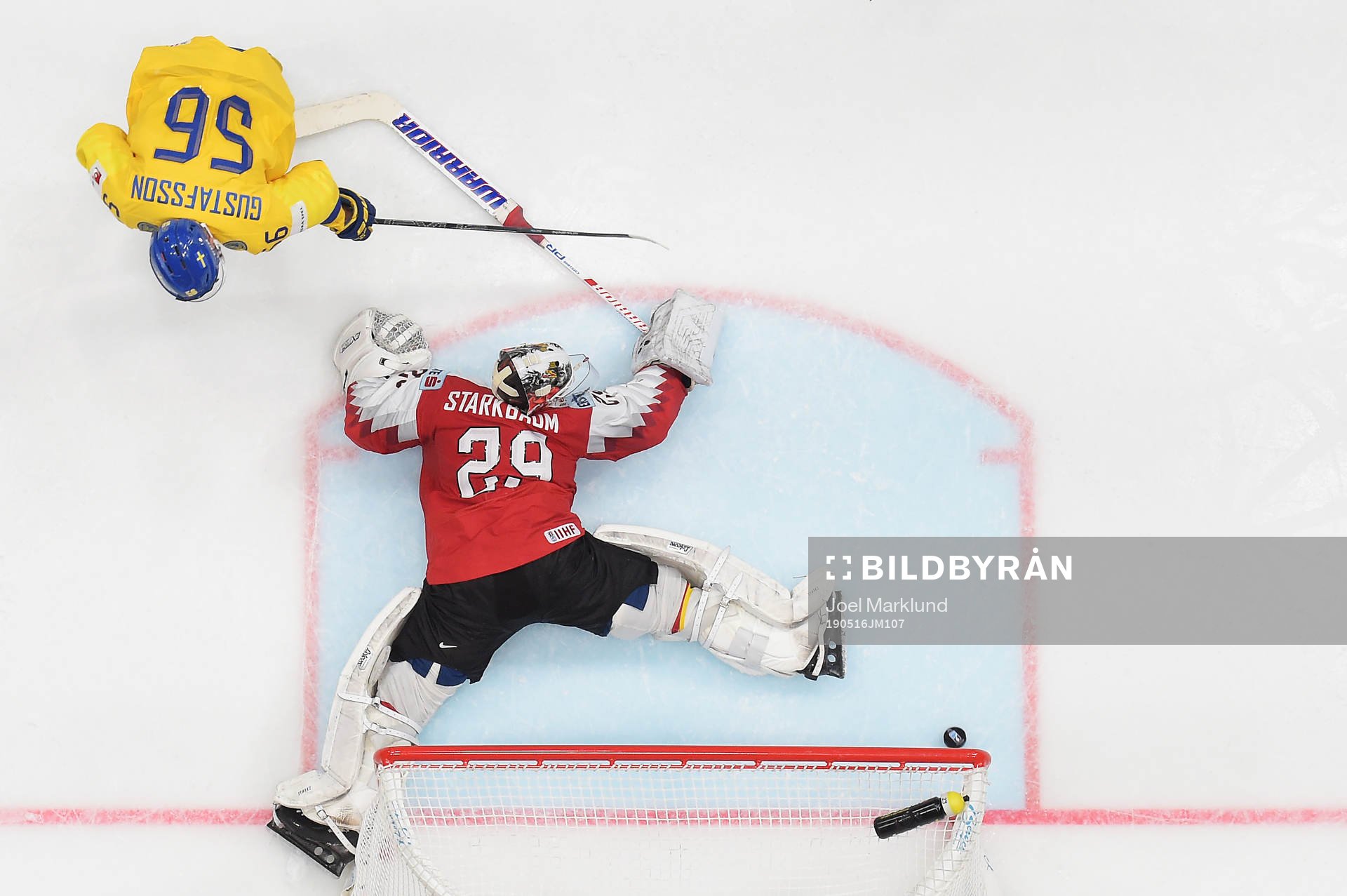 goaltender Bernhard Starkbaum of Austria with a save
