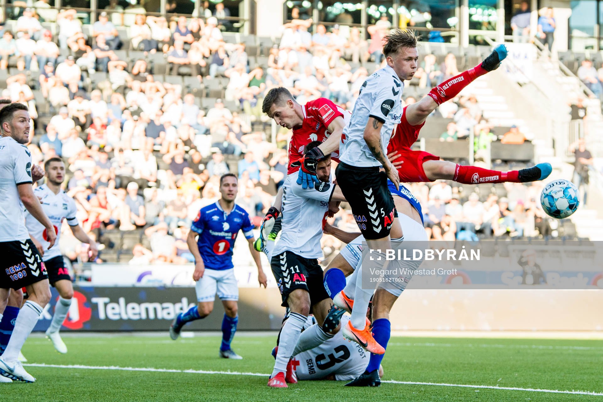 Elbasan Rashani of Odd, goalkeeper Even Barli of Ranheim