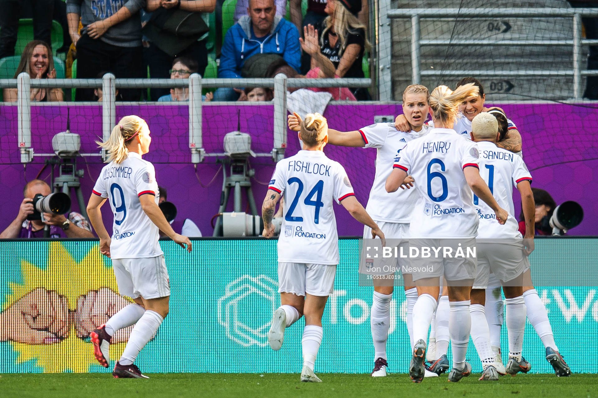 Ada Hegerberg of Lyon celebrate with teammates