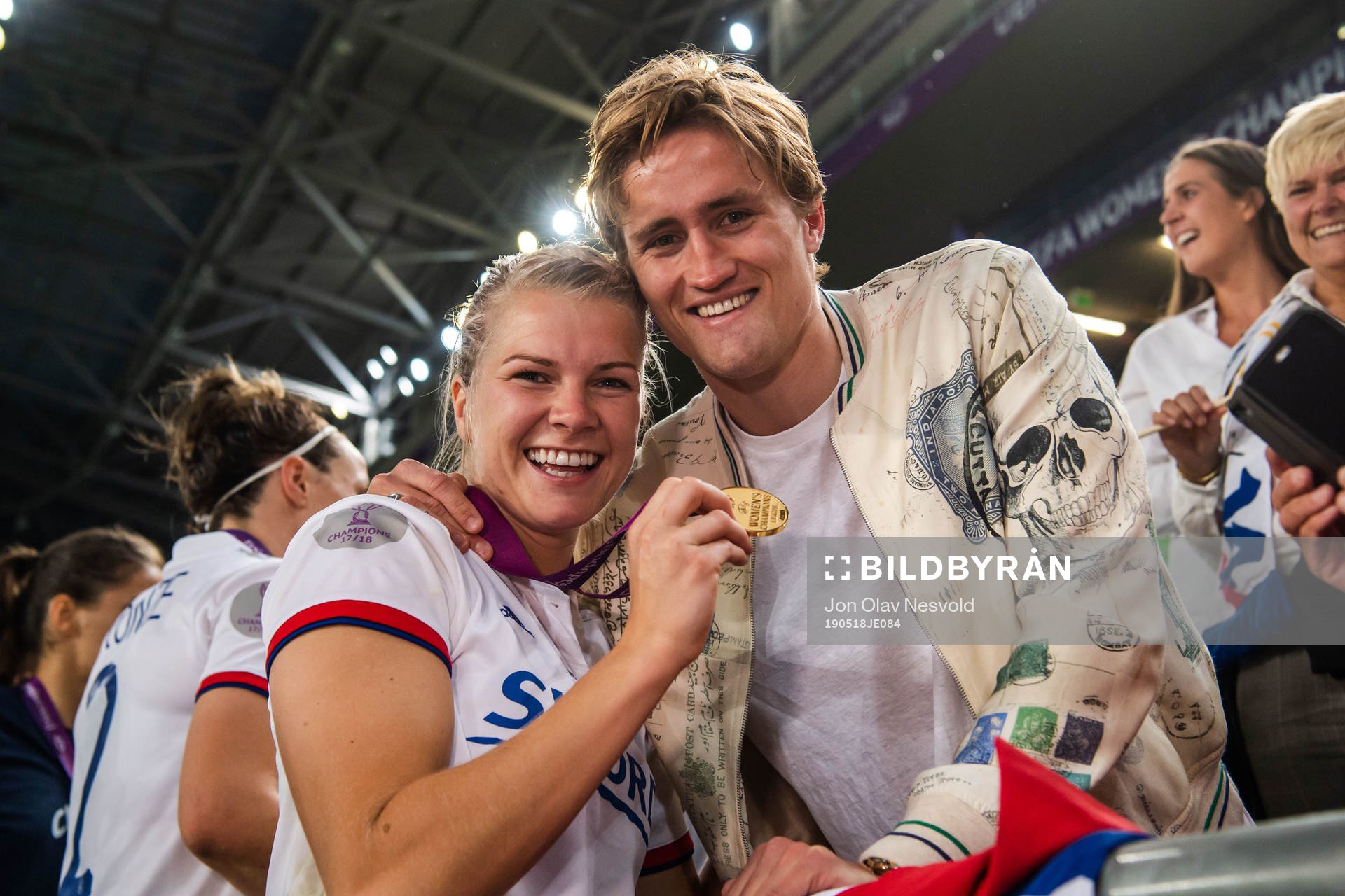 Ada Hegerberg of Lyon celebrate with her boyfriend Thomas Rogne after the UEFA Women's Champions League final match between Lyon and Barcelona on May 18, 2019 in Budapest.